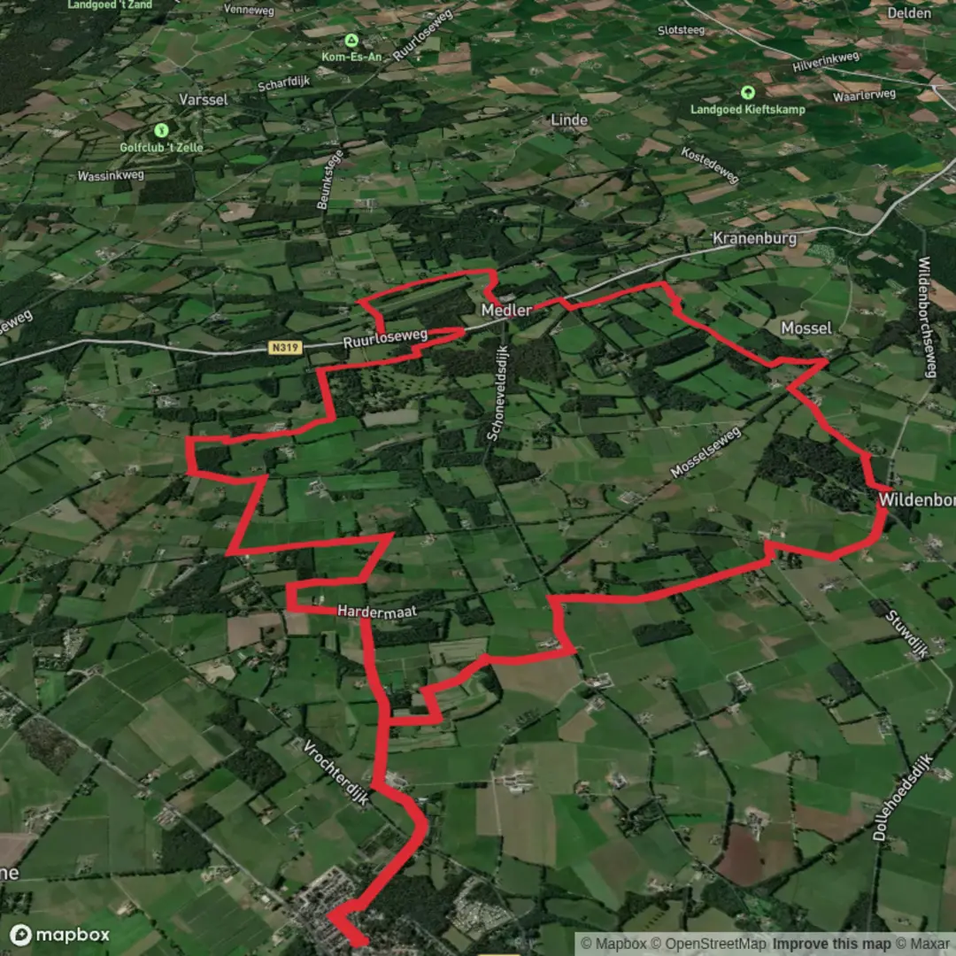 An image depicting the trail Kastelen Route Barchem Loop and its surrounding area.