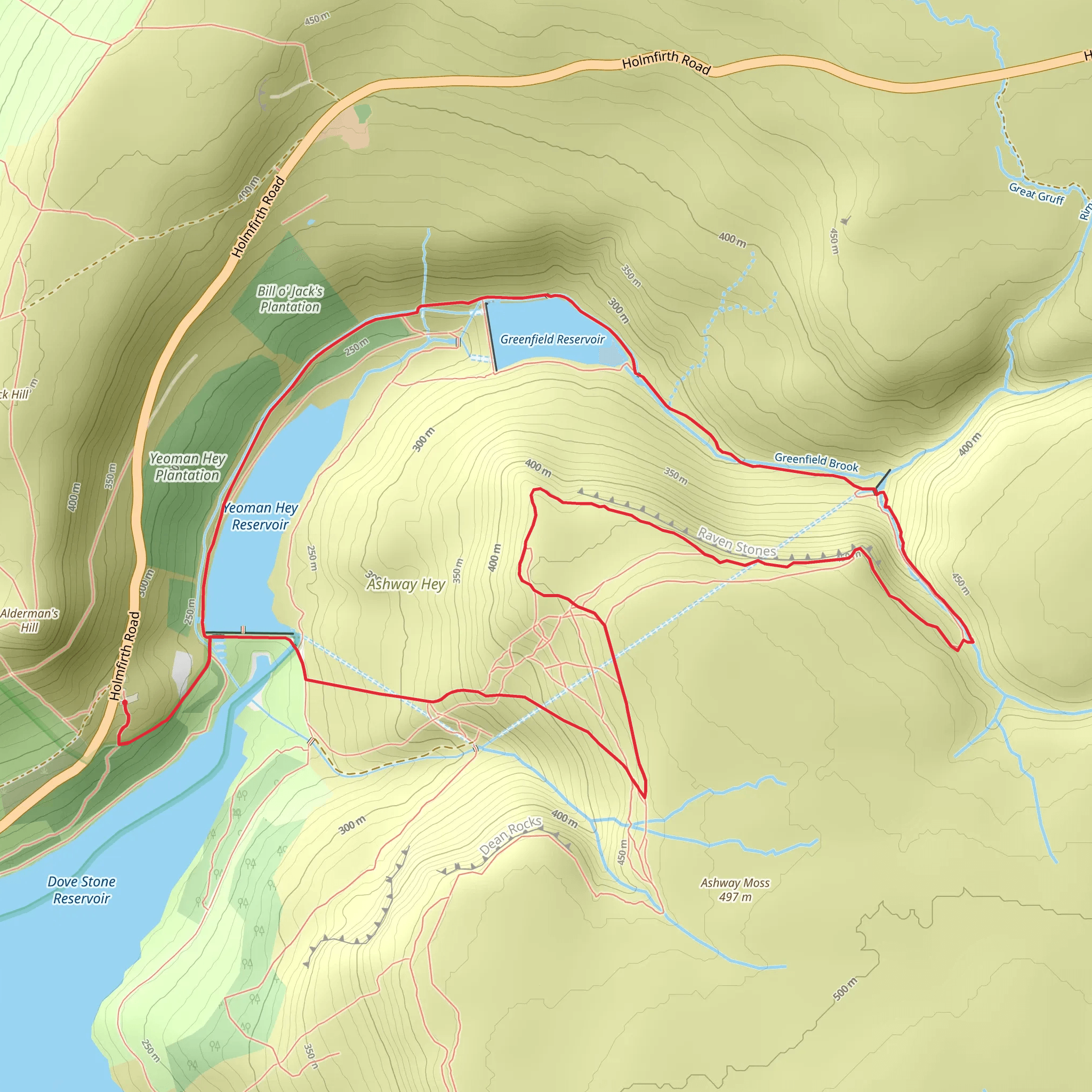 Yeoman Hey Reservoir and Greenfield Reservoir Loop mobile static map