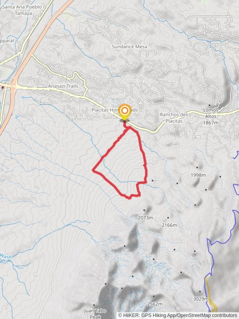 An image depicting the trail Placitas Loop and its surrounding area.