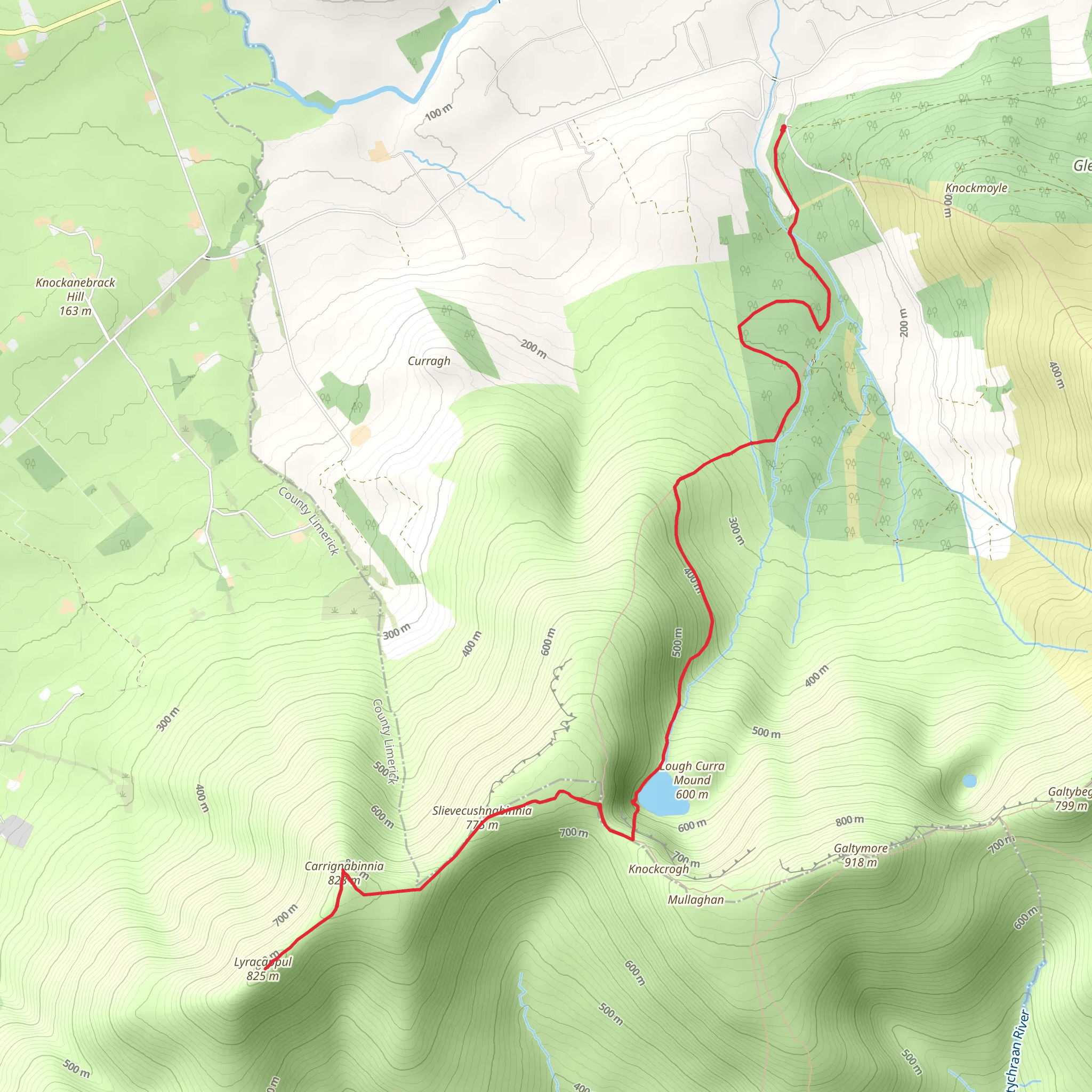 Lyracappul via Lough Curra mobile static map