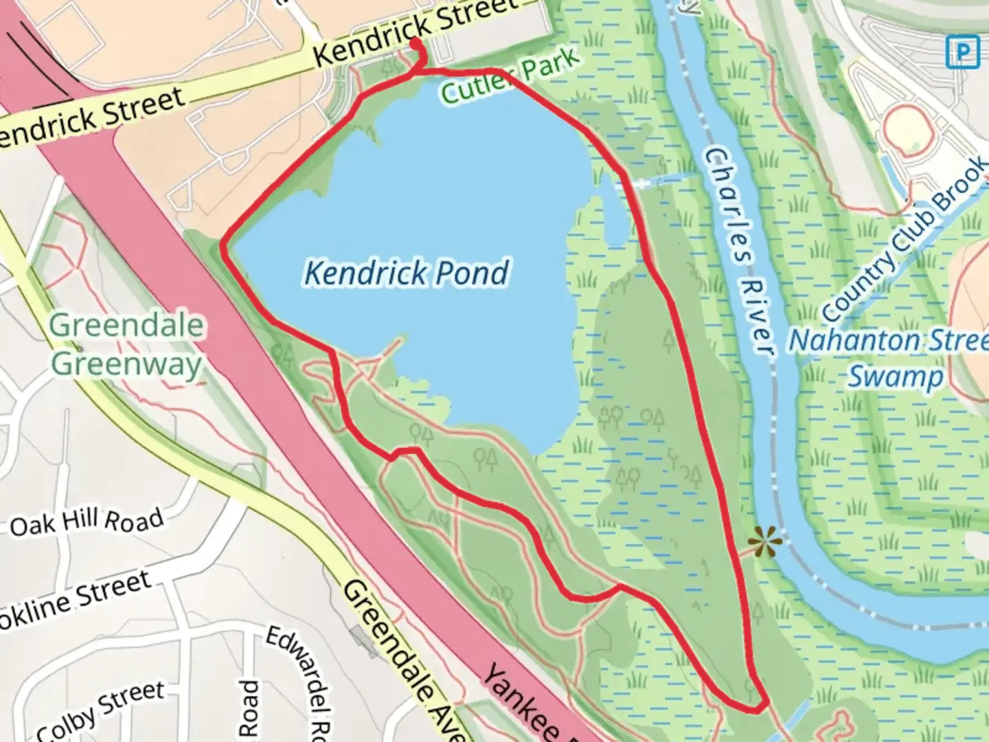 An image depicting the trail Kendrick Pond and Healthy Heart Trail and its surrounding area.
