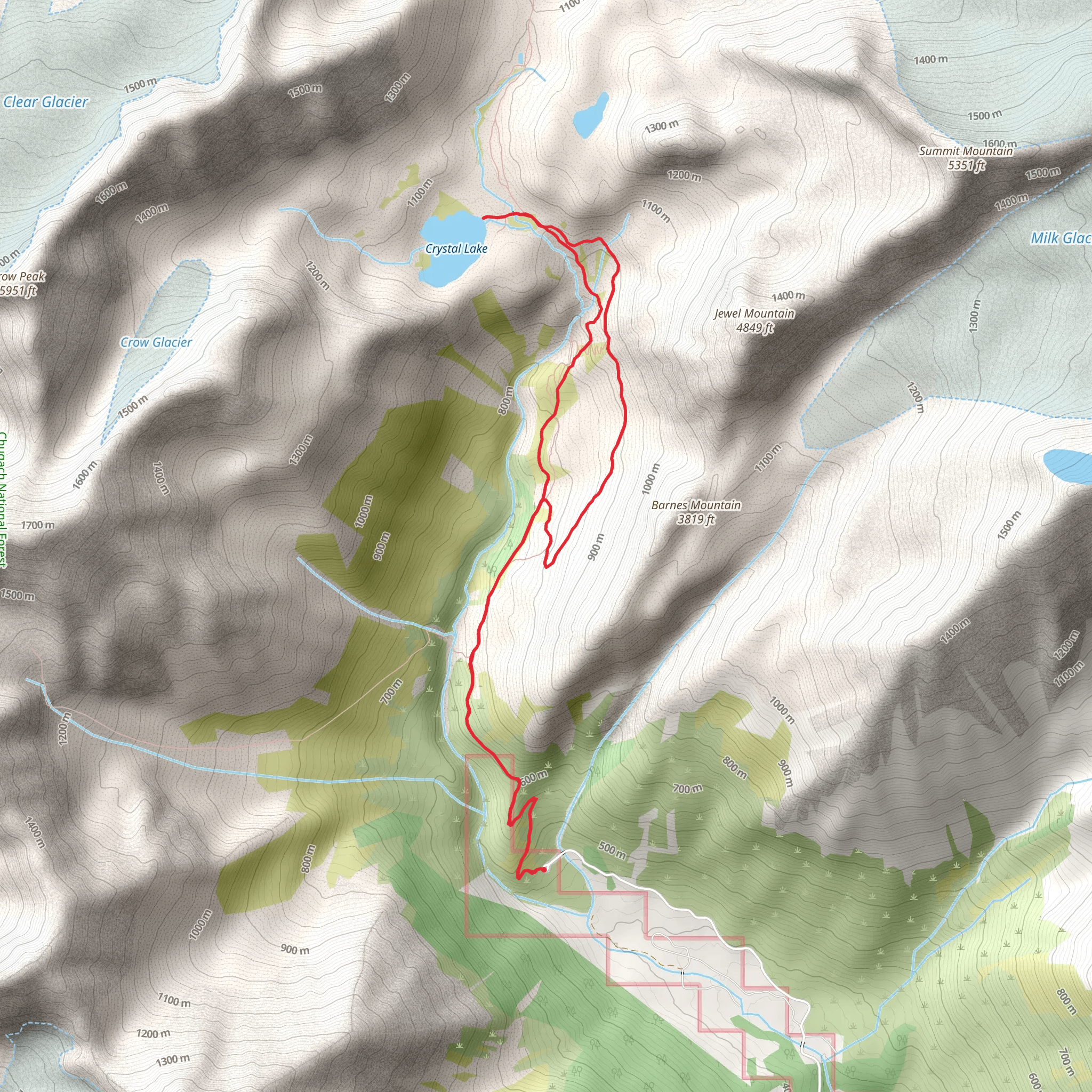 Crystal Lake via Monarch Mine Trail and Crow Pass Trail mobile static map