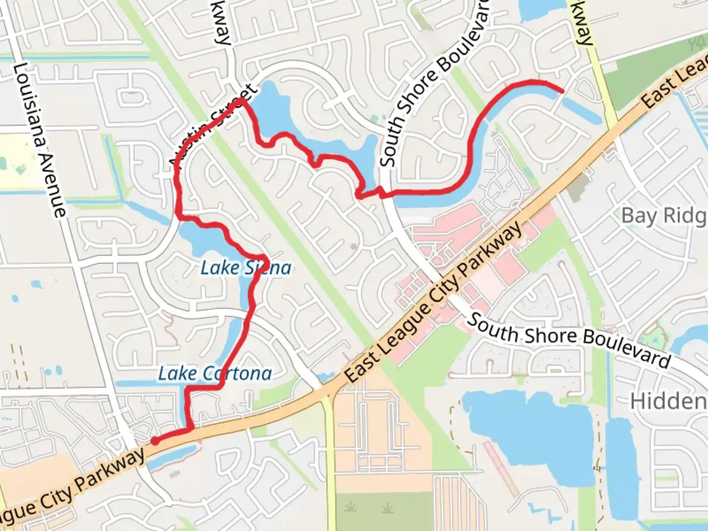 An image depicting the trail Lake Cortona and Lake Siena Walk and its surrounding area.