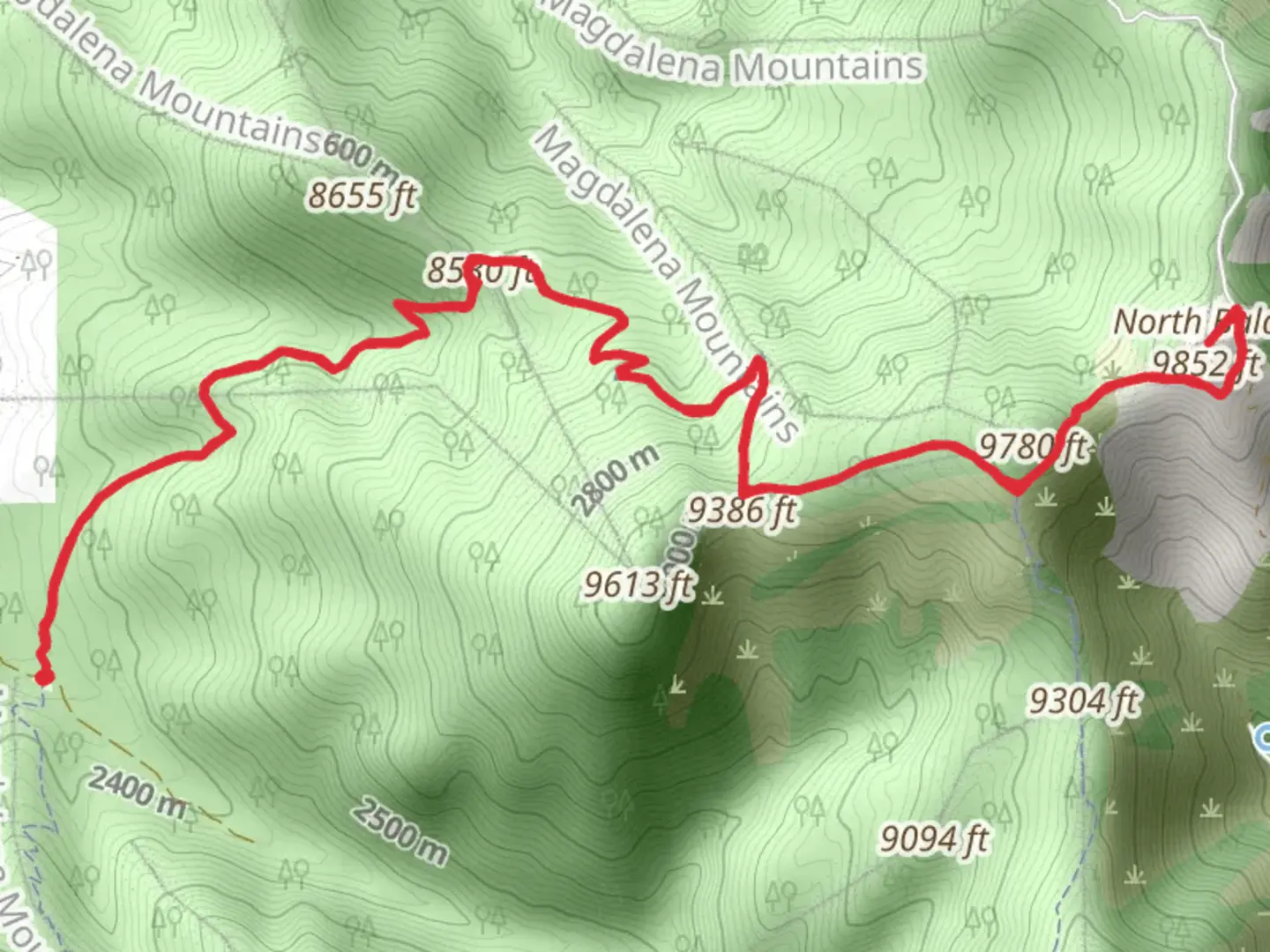 An image depicting the trail North Baldy via Hop Canyon Trail and North Baldy Trail and its surrounding area.