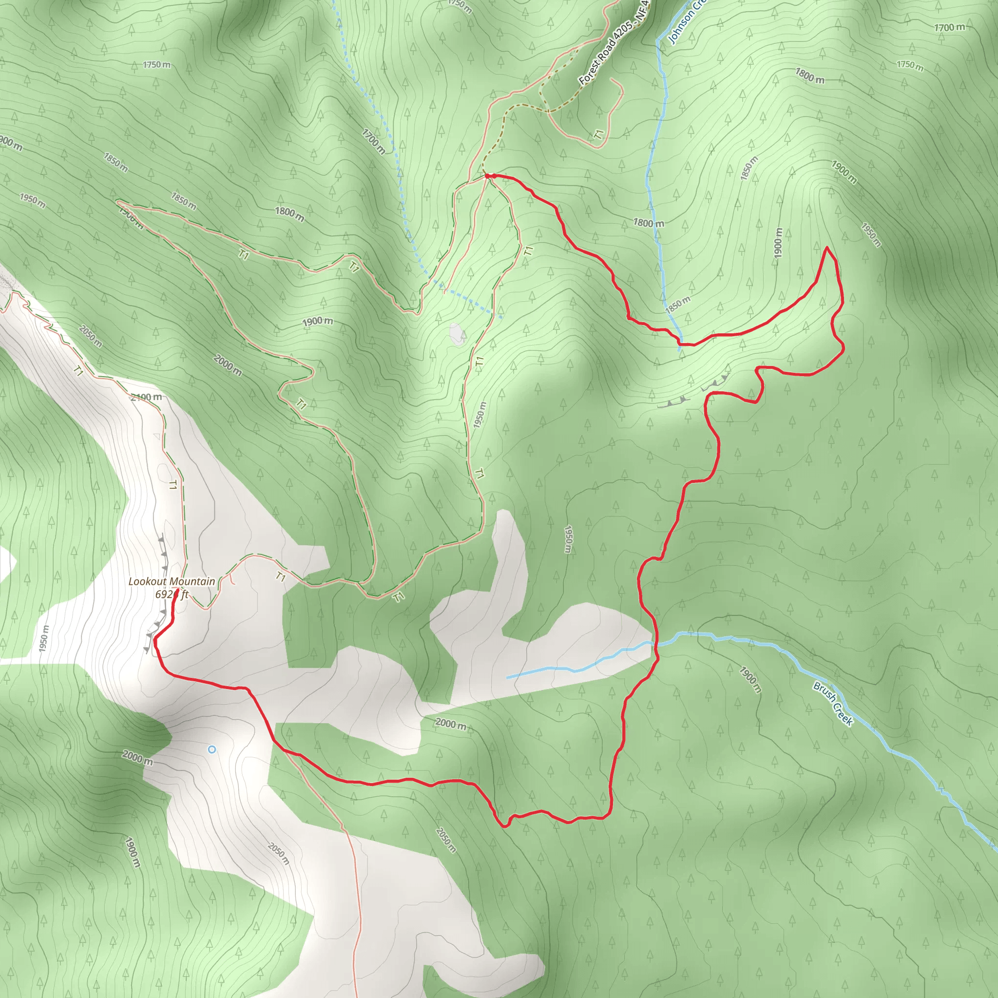 Lookout Mountain via Independent Mine Trail mobile static map