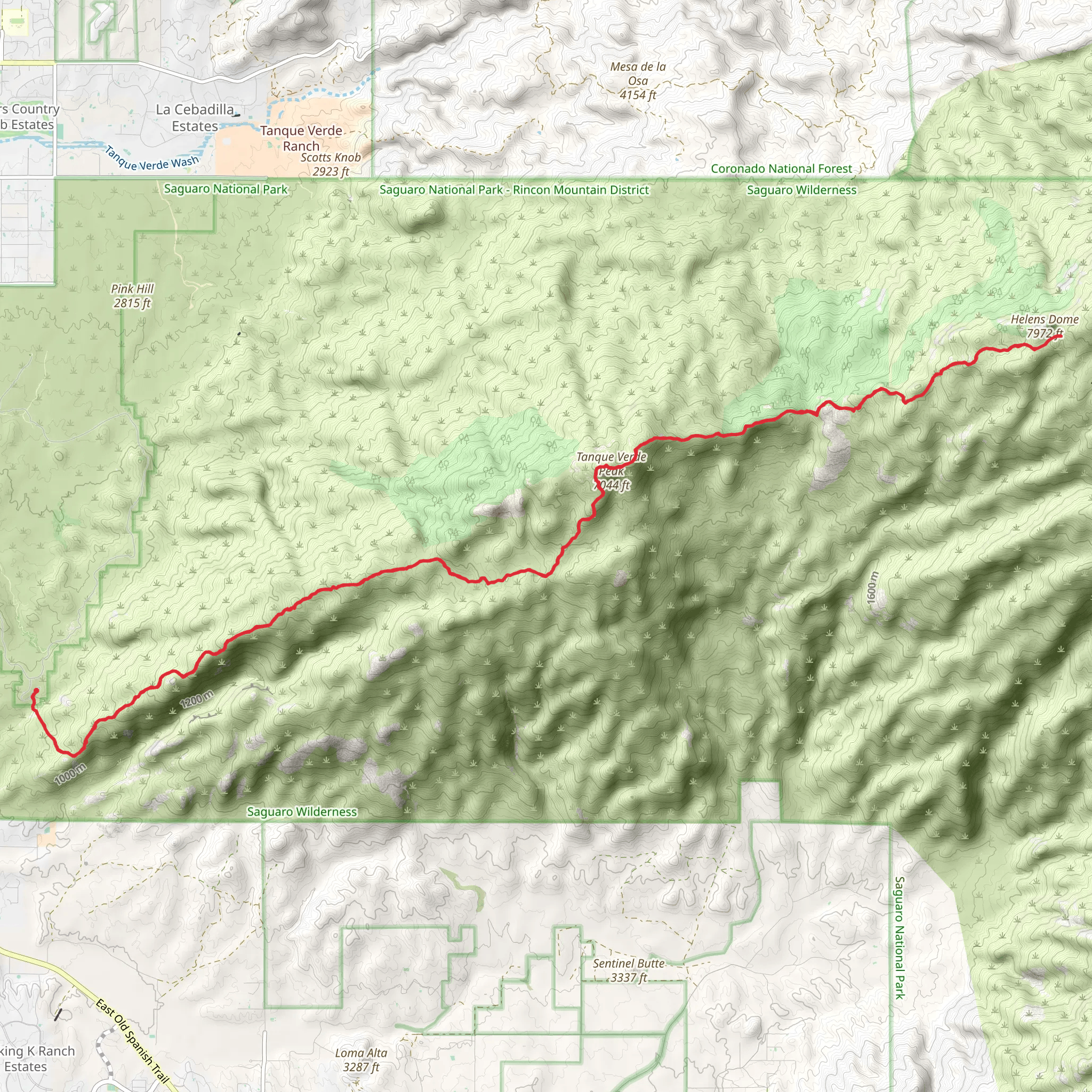 Tanque Verde Peak and Tanque Verde Ridge Trail mobile static map
