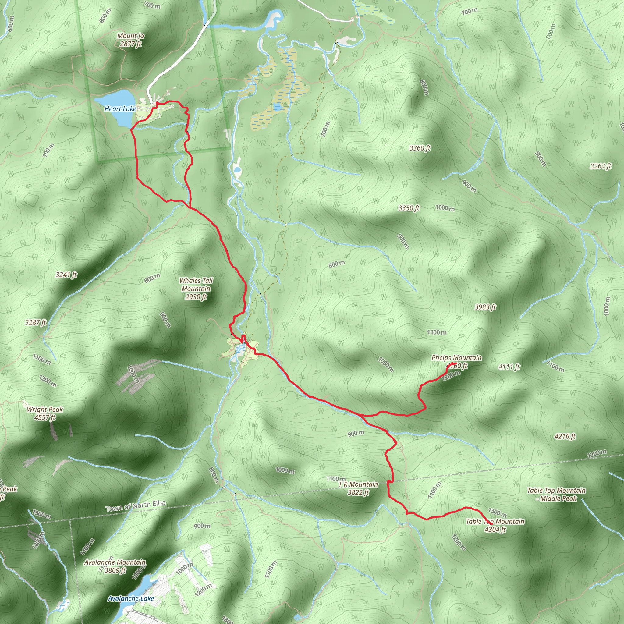 Heart Lake, Tabletop Mountain, Phelps Mountain via Van Hoevenberg Trail mobile static map