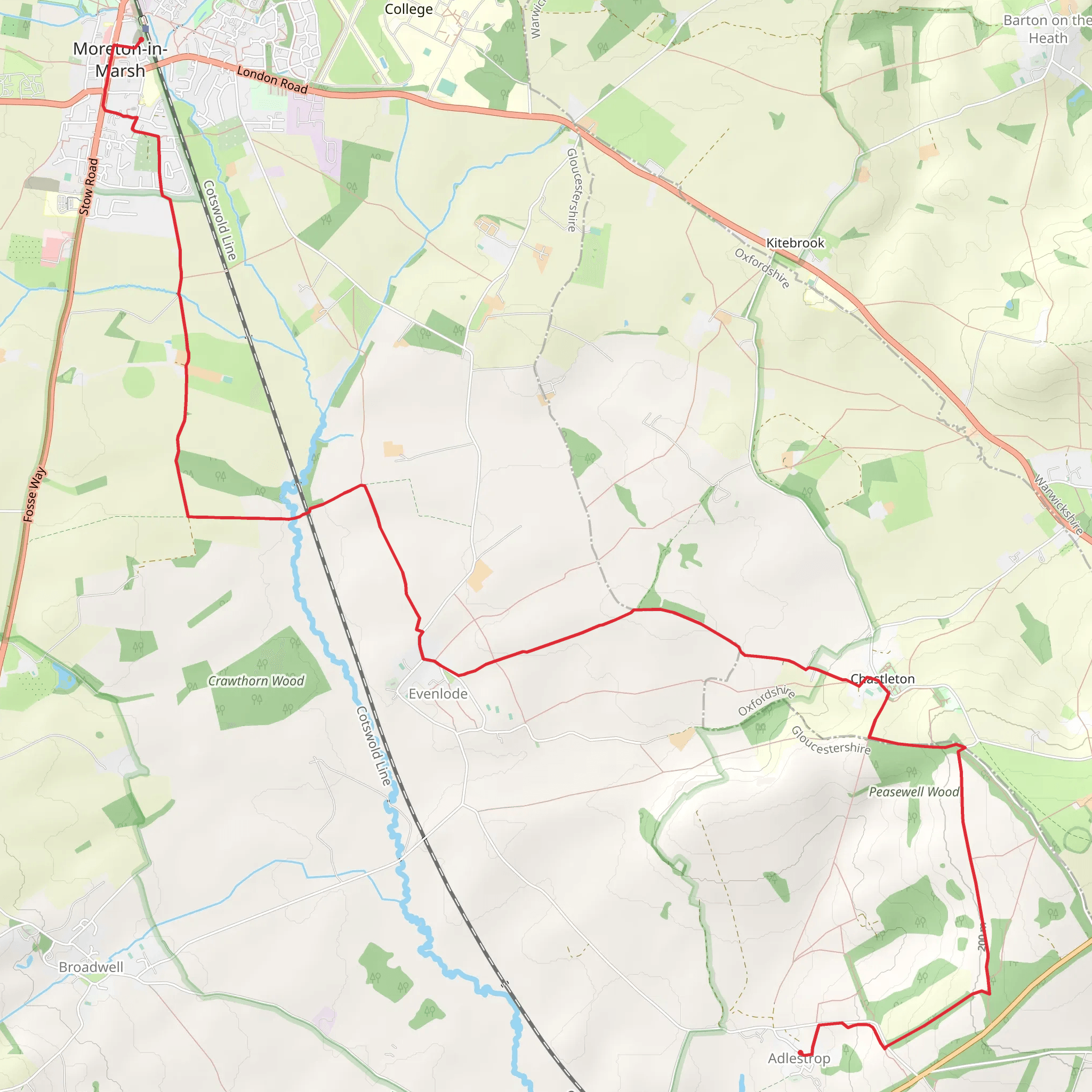 Adlestrop to Moreton In Marsh Walk mobile static map