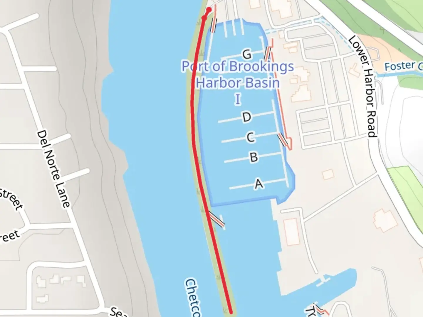 An image depicting the trail Chetco River - Harbor and its surrounding area.