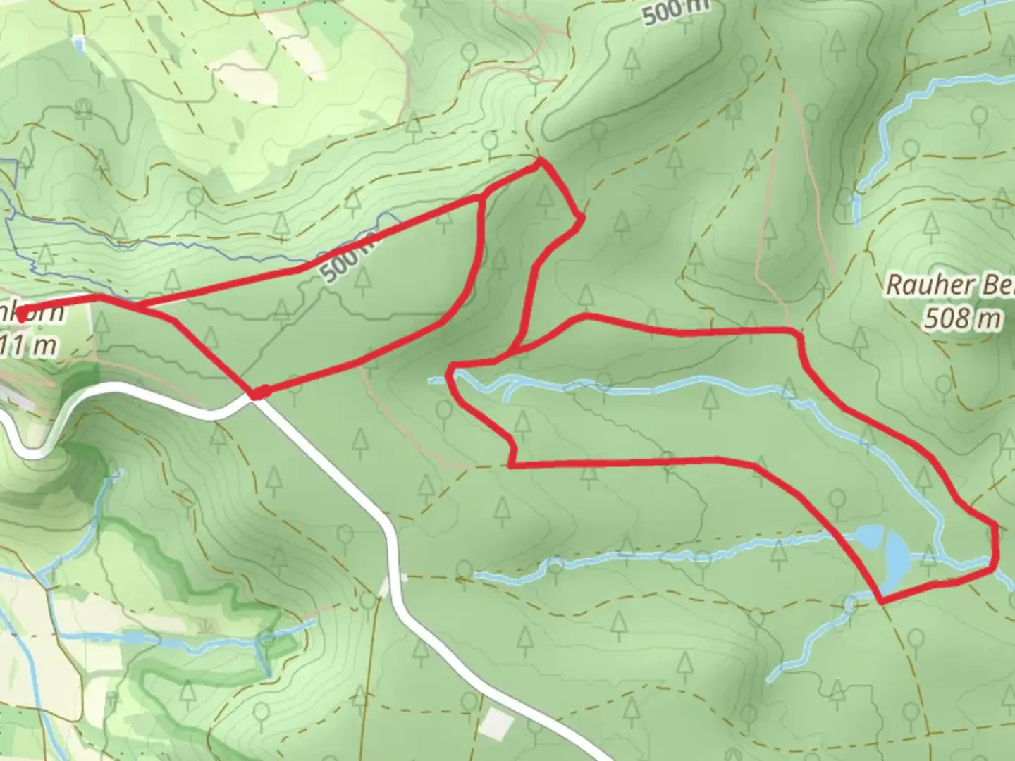 An image depicting the trail Bombensee Loop via Rundwanderweg Schwaebisch Hall and its surrounding area.