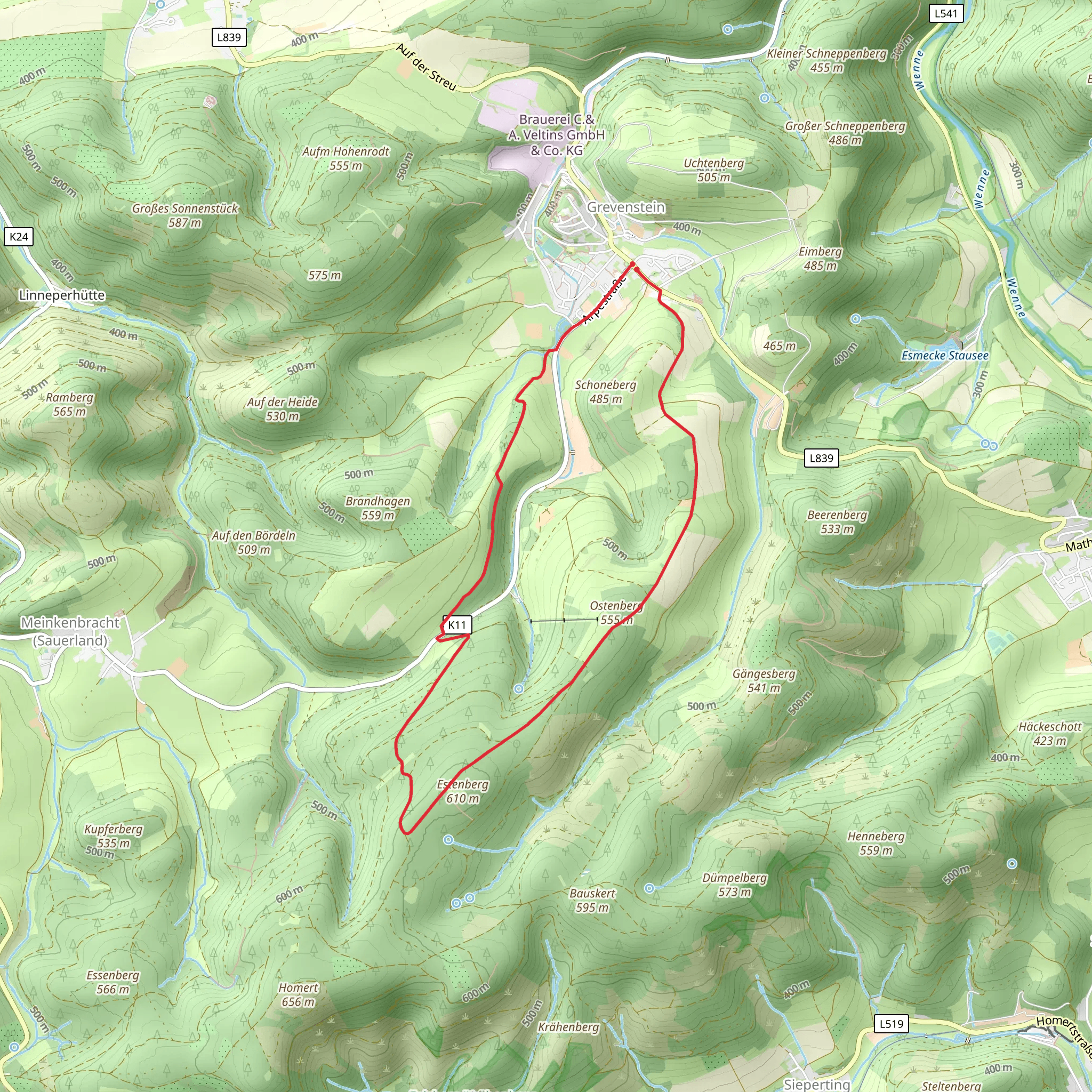 Ostenberg via Grevenstein Rundweg mobile static map