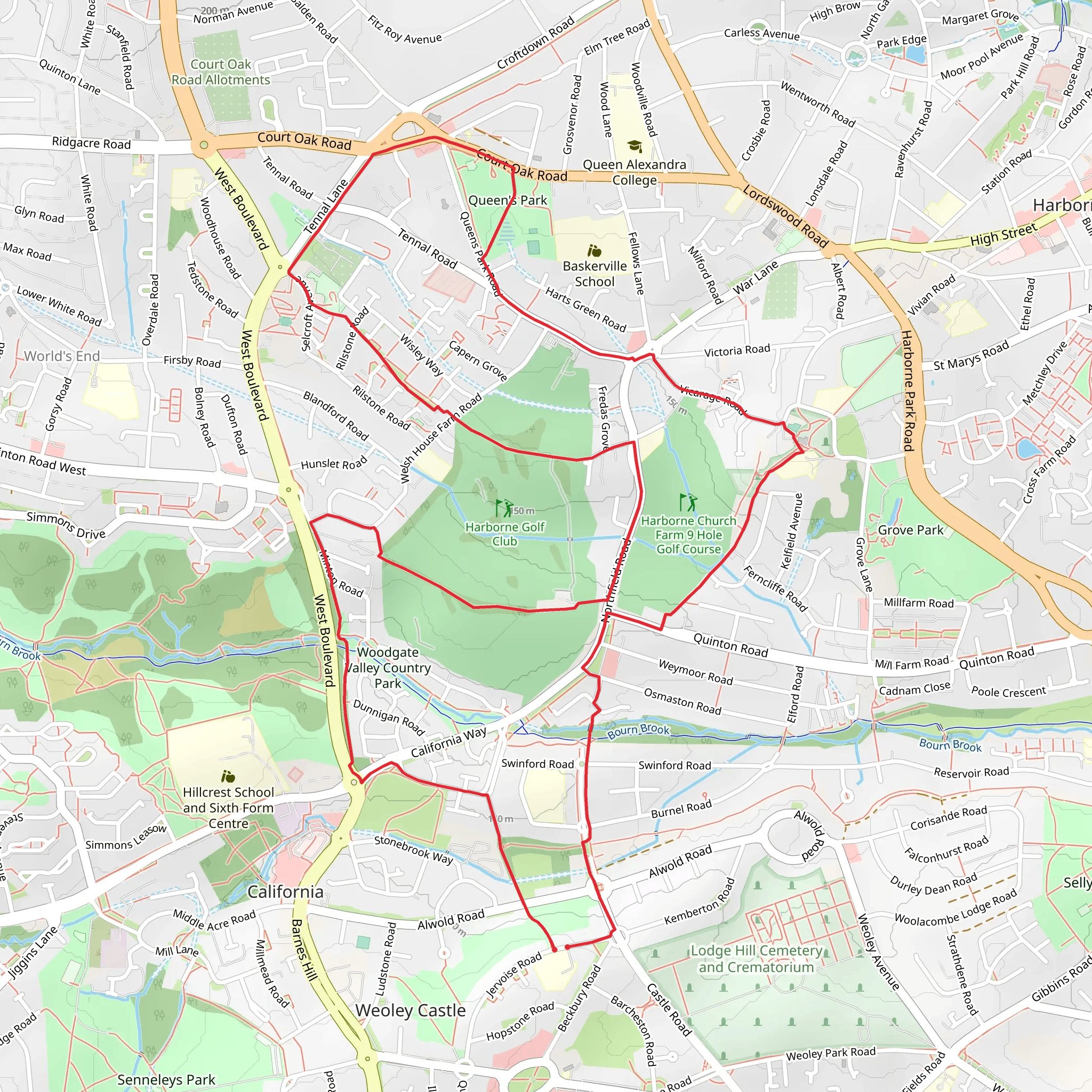 Queens Park from Weoley Castle mobile static map