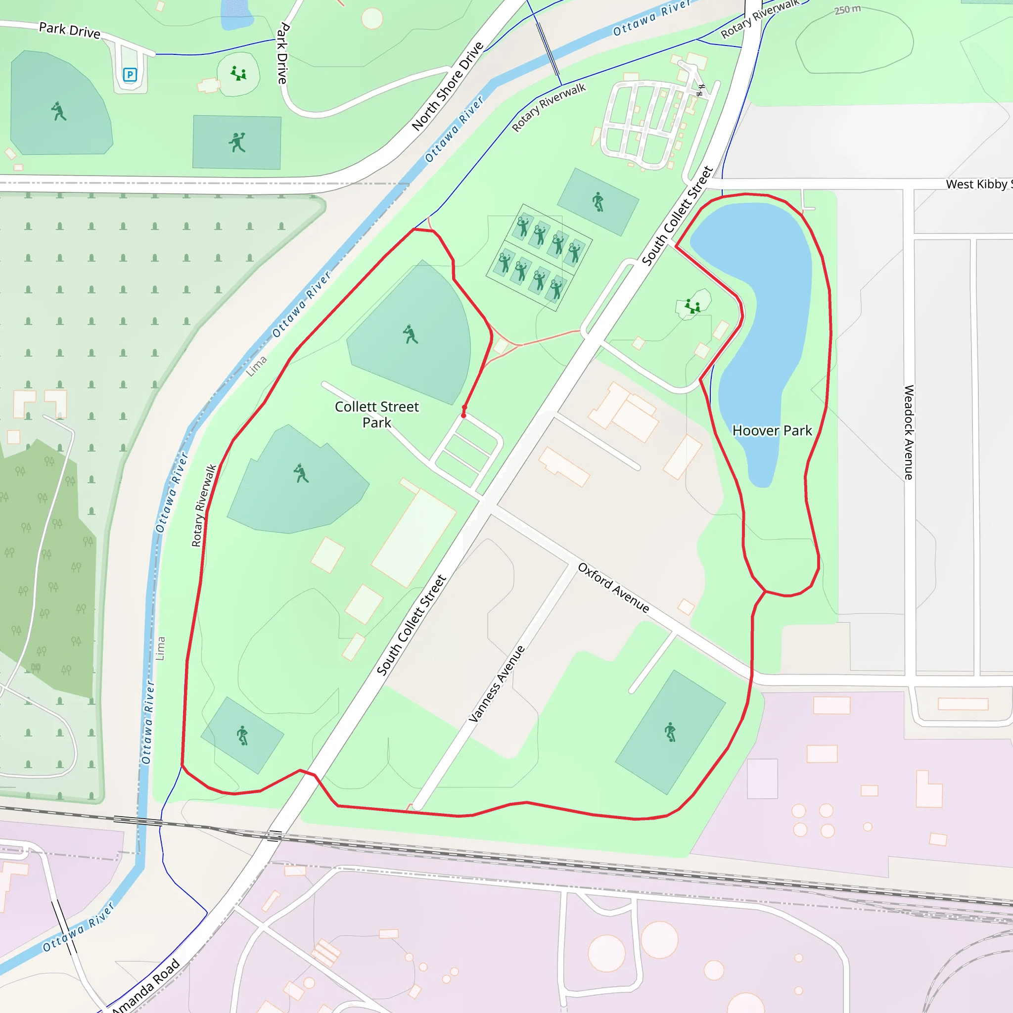 Hoover Park Loop via Rotary Riverwalk mobile static map