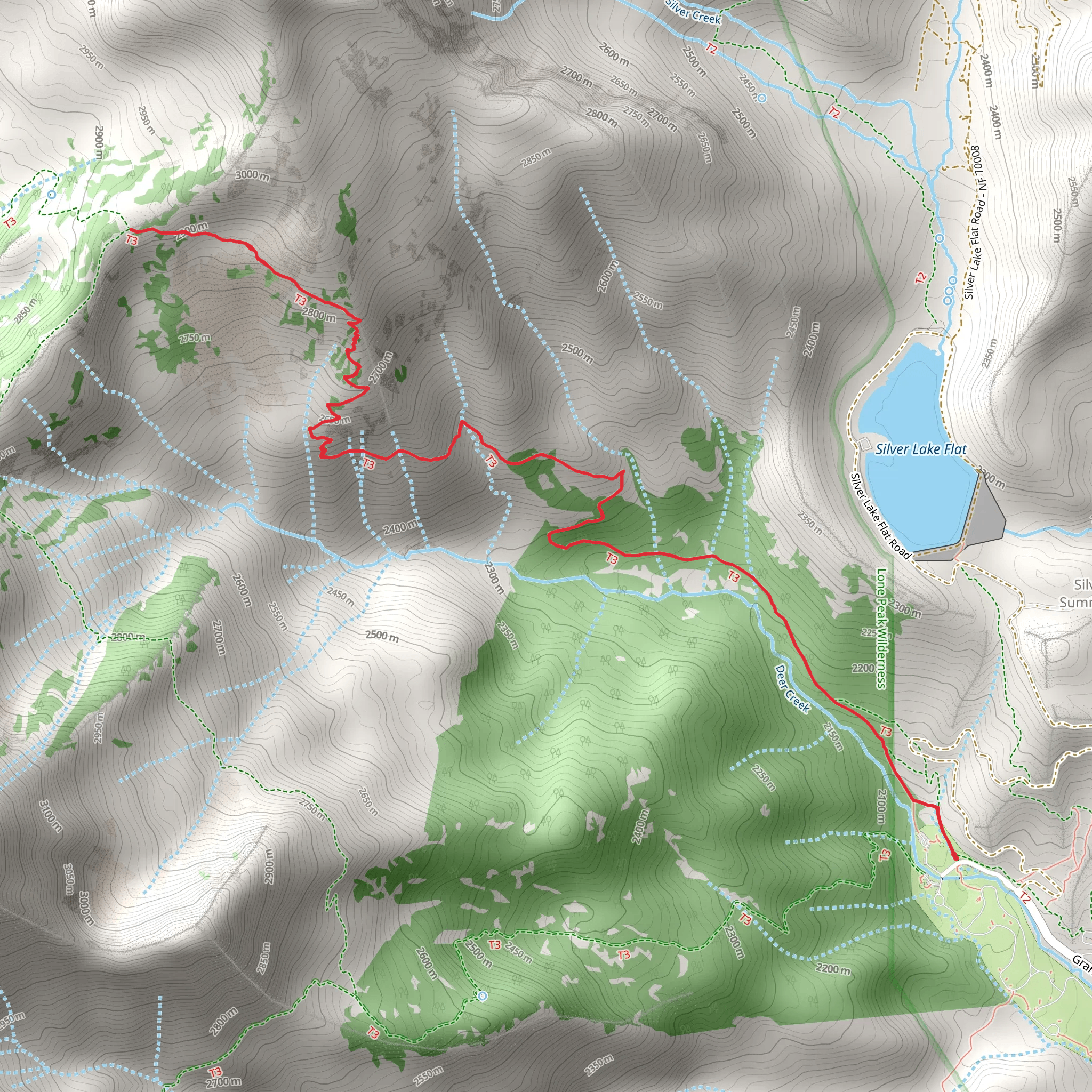 Deer Creek-Dry Creek Trail Out and Back mobile static map