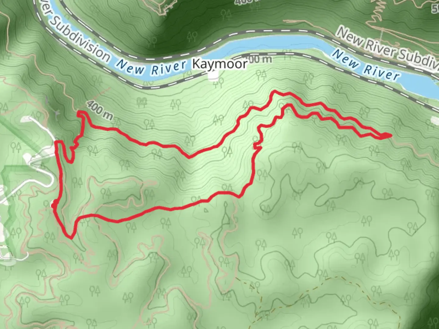An image depicting the trail Craig Branch Trail and Kaymoor Loop Trail and its surrounding area.