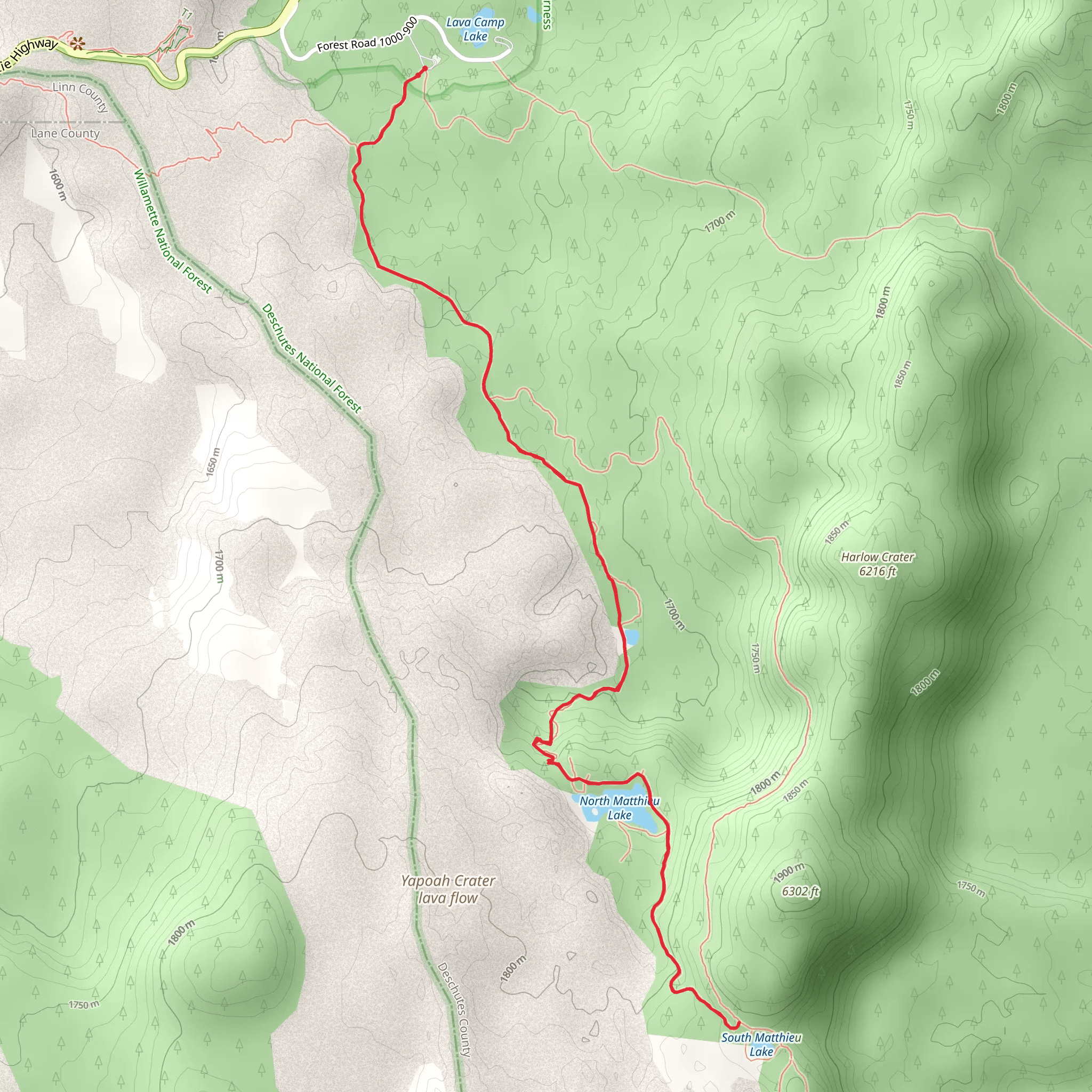 North Matthieu Lake via Lava Camp Lake Trail mobile static map