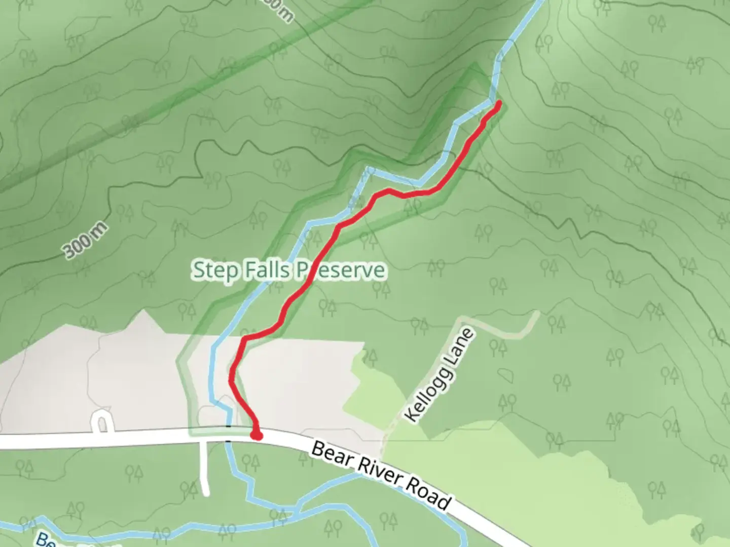 An image depicting the trail Step Falls Trail and its surrounding area.