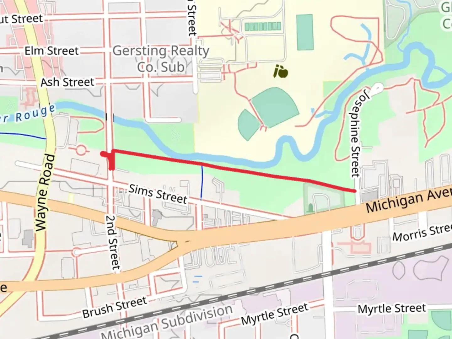 An image depicting the trail Lower River Rouge and its surrounding area.