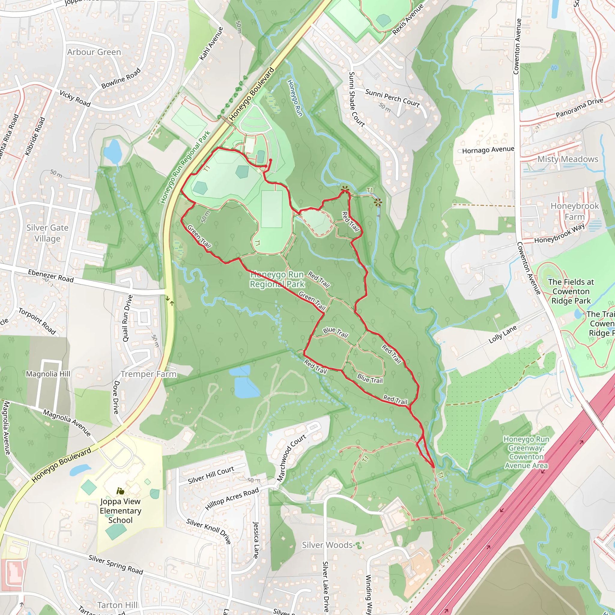 Red and Green Loop Trail mobile static map