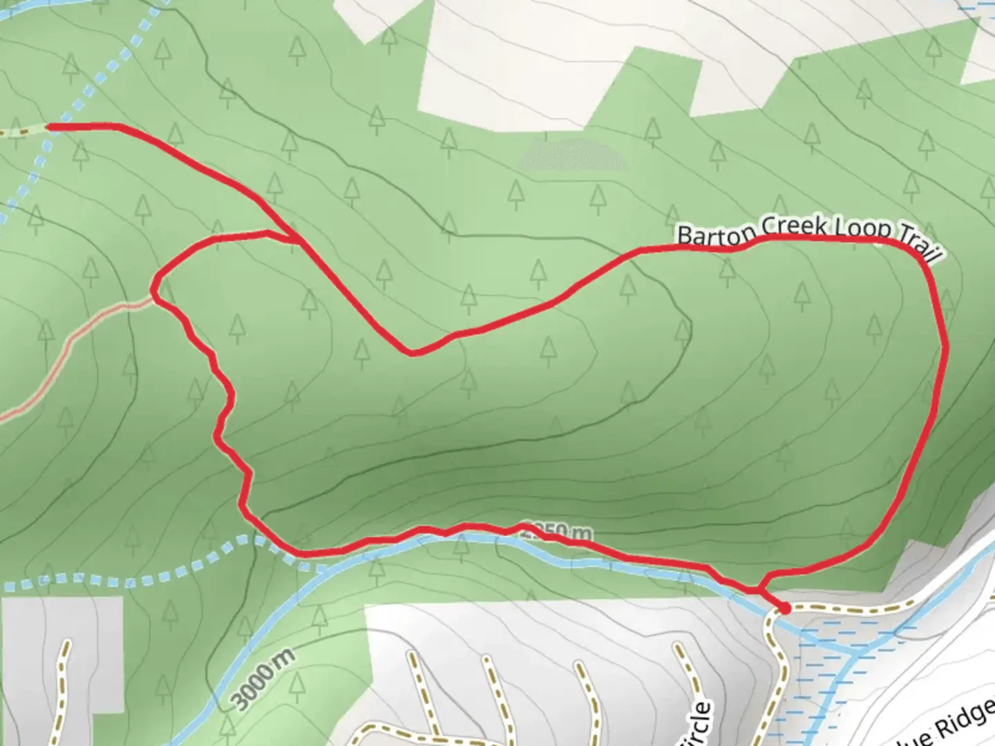 An image depicting the trail Middle Barton South and Barton Loop and its surrounding area.