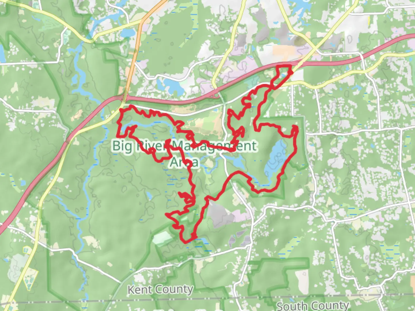 An image depicting the trail Capwell Mill Pond, Tarbox Pond and Carr's Pond Loop via Jim's Trail and Dead Shed and its surrounding area.