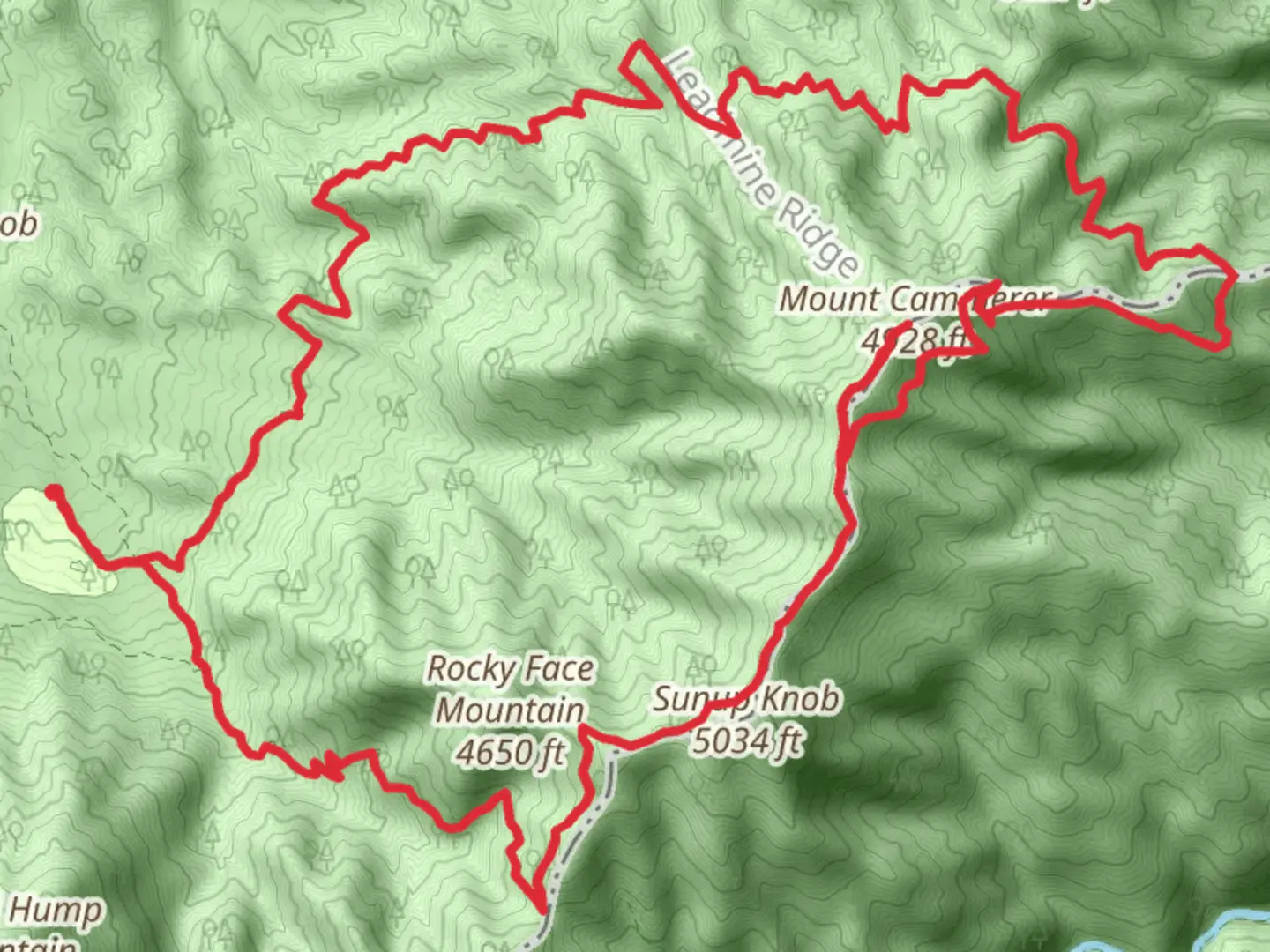 An image depicting the trail Gilliland Creek - Lower Mount Cammerer Trail and Appalachian Trail and its surrounding area.