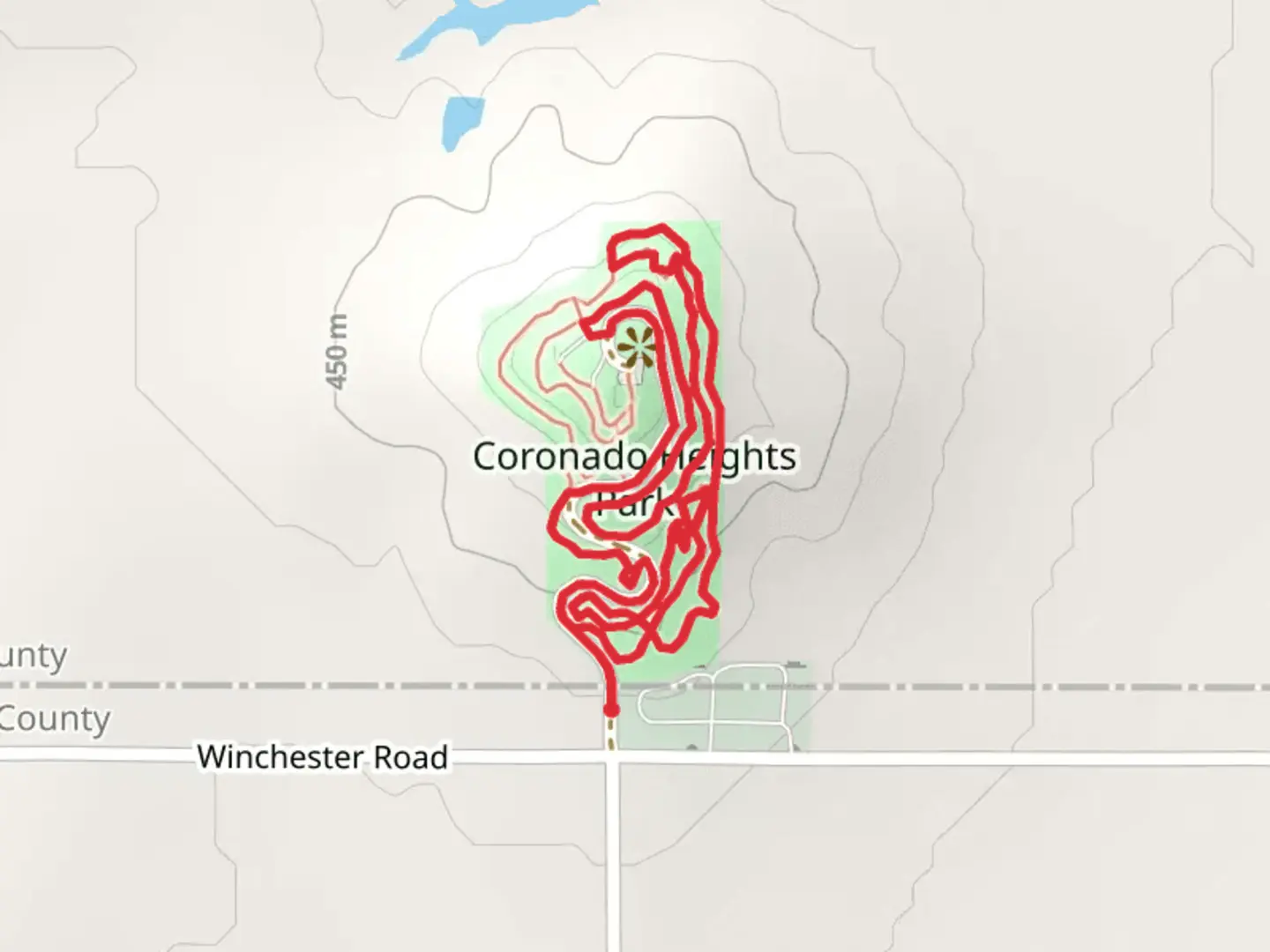 An image depicting the trail Coronado Heights Park Loop and its surrounding area.