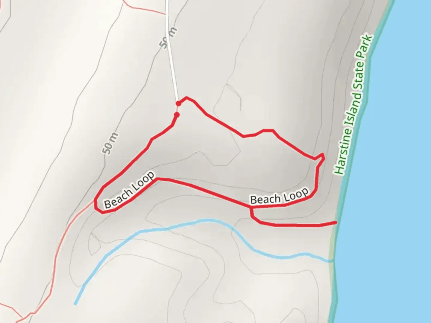 An image depicting the trail Beach Loop and its surrounding area.
