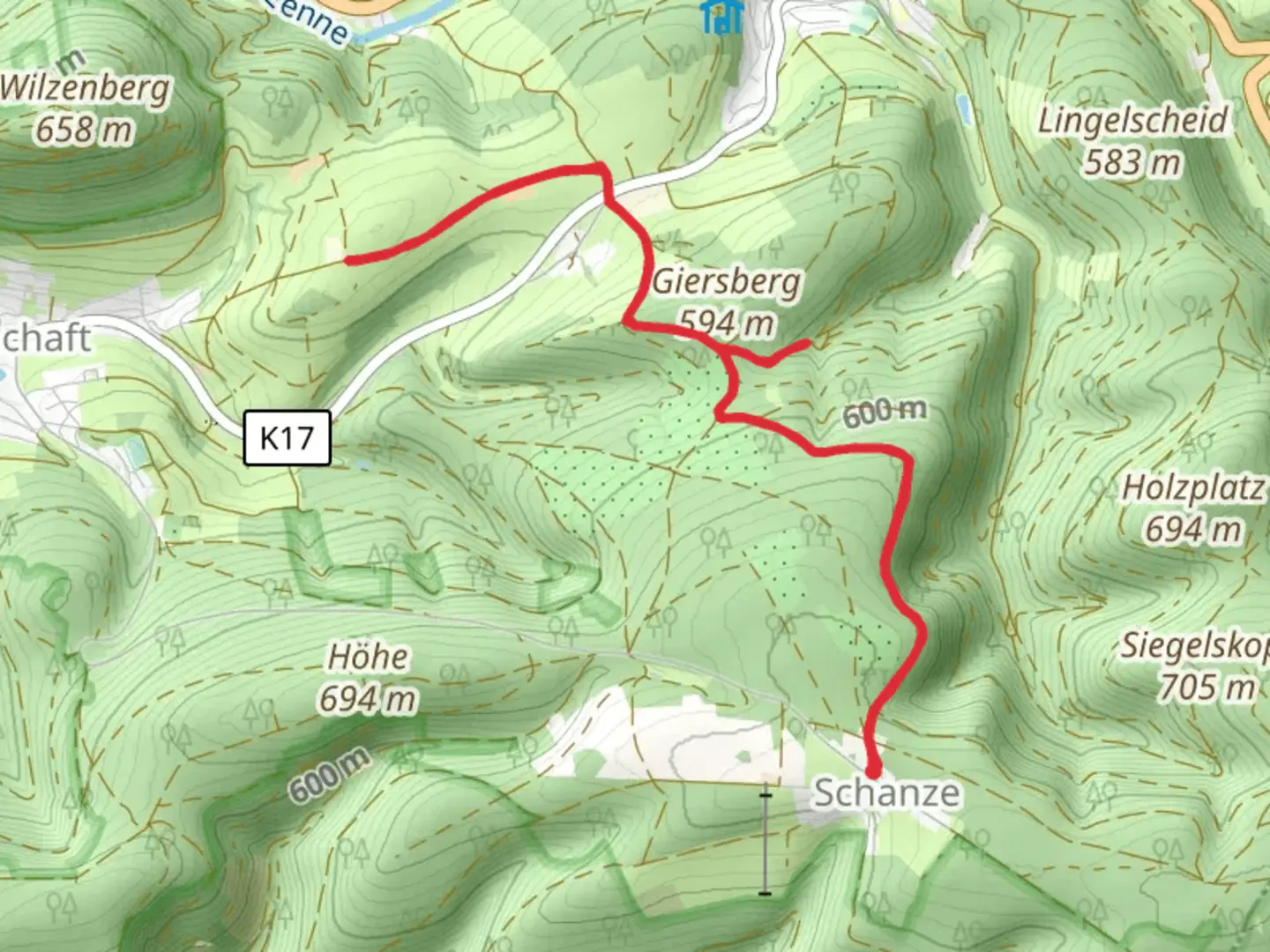 An image depicting the trail Hexenplatz and Giersberg Walk and its surrounding area.