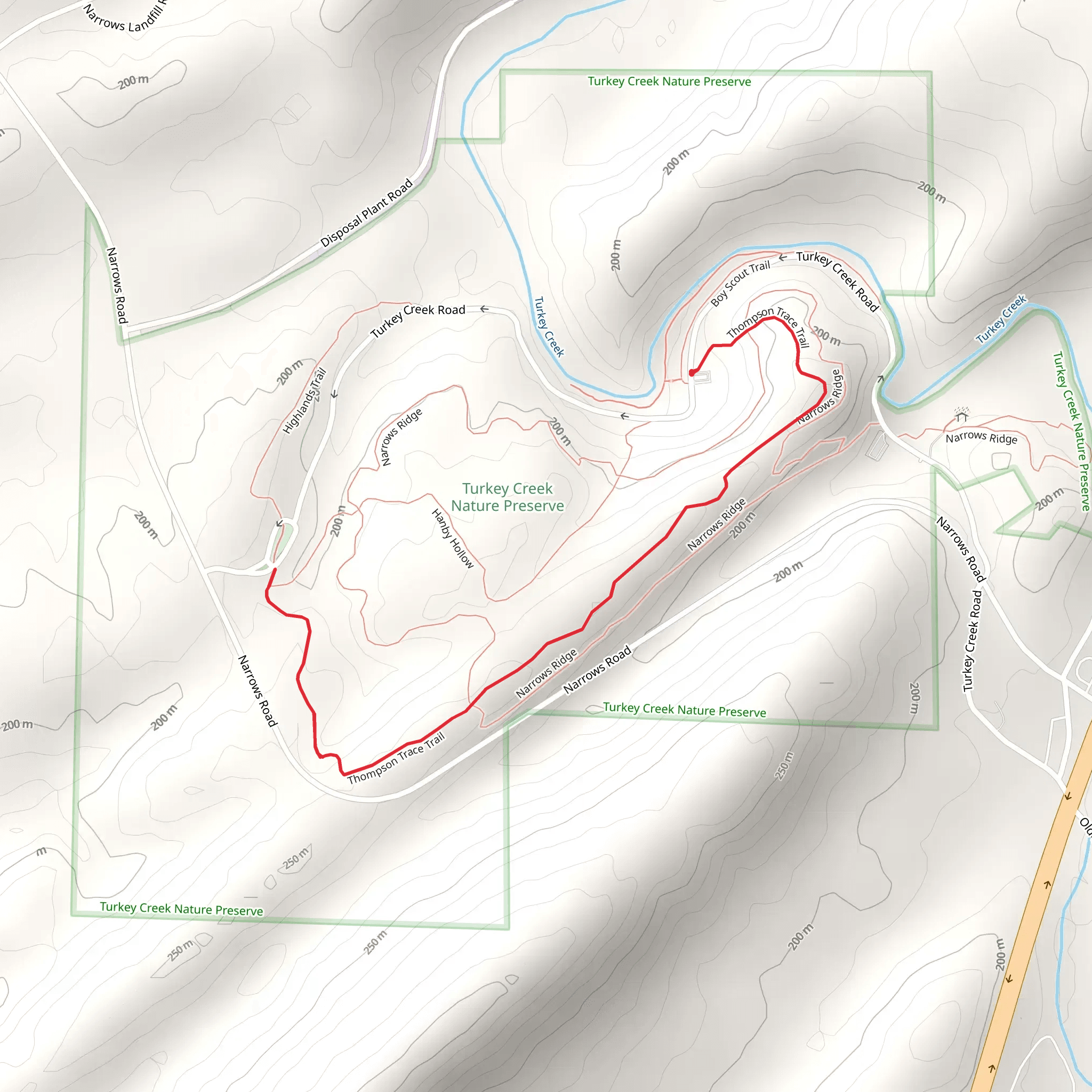 Thompson Trace Trail Out and Back mobile static map
