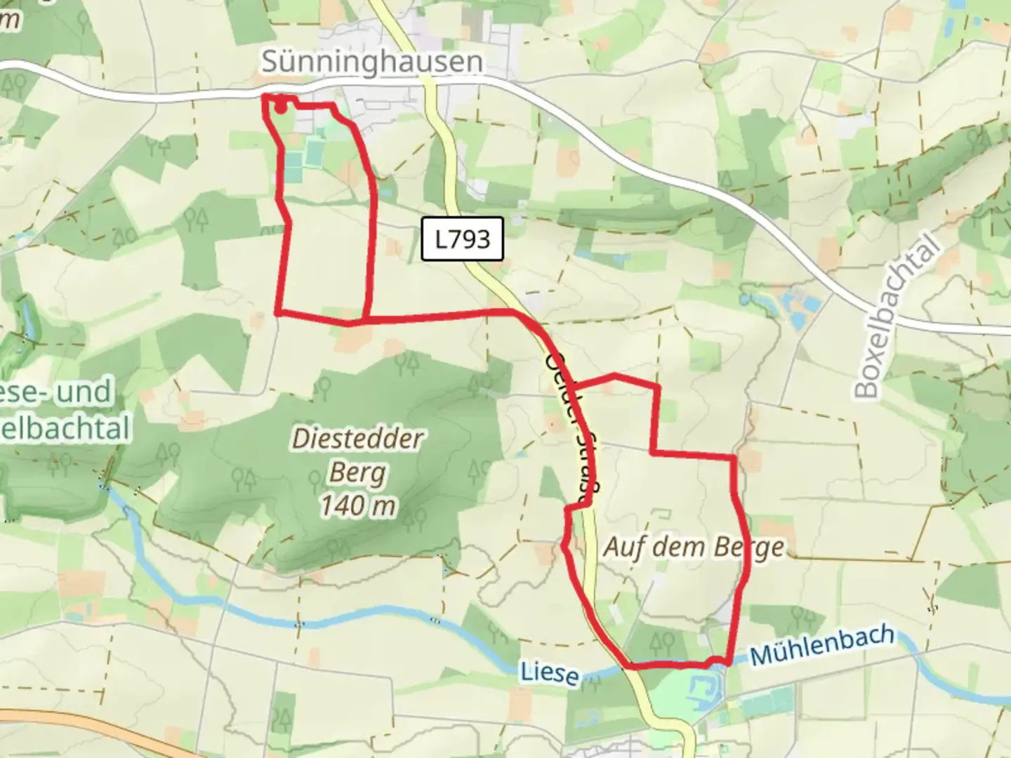 An image depicting the trail Muehlenbach via Buchenweg and its surrounding area.