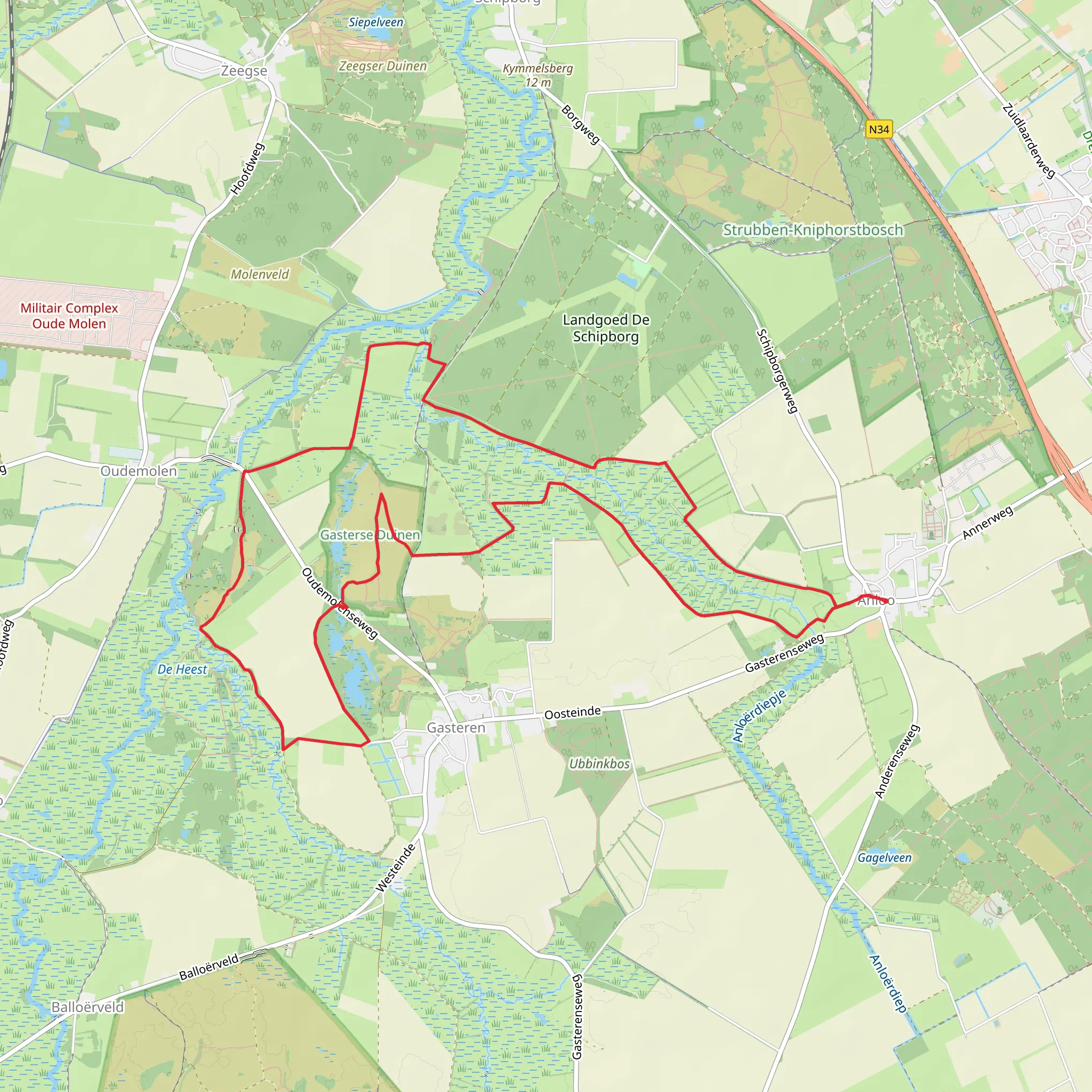 Achter t Veen, De Burgvallen and De Maarsch Loop mobile static map