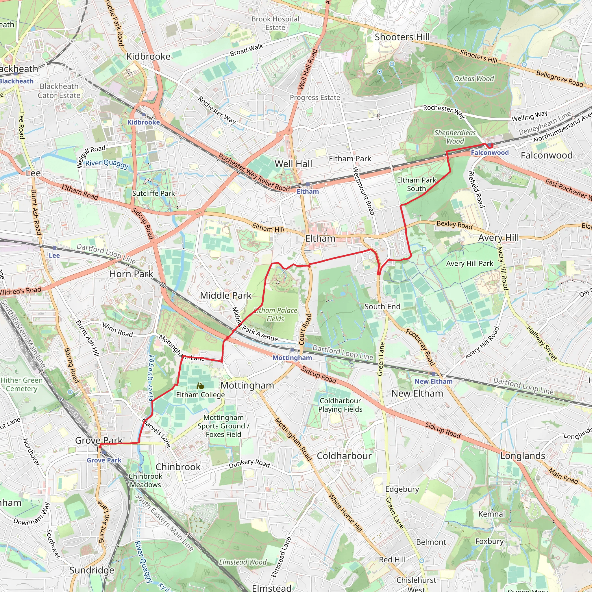 Falconwood to Grove Park Walk mobile static map