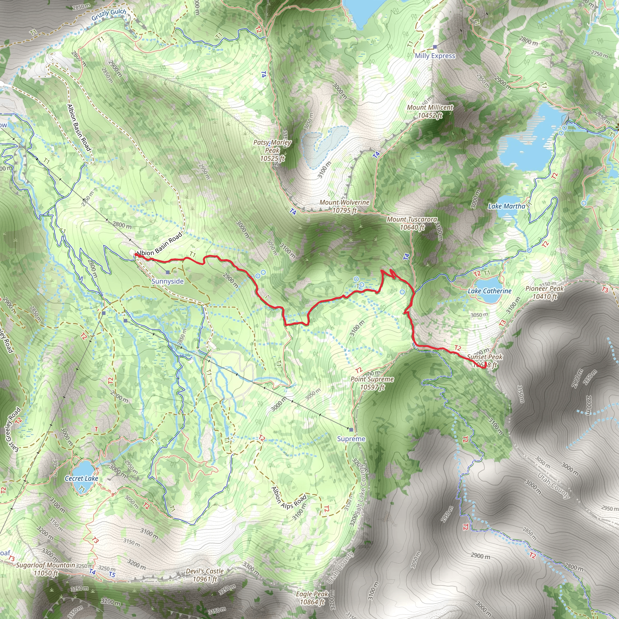 Sunset Peak via Catherine Pass Trail mobile static map