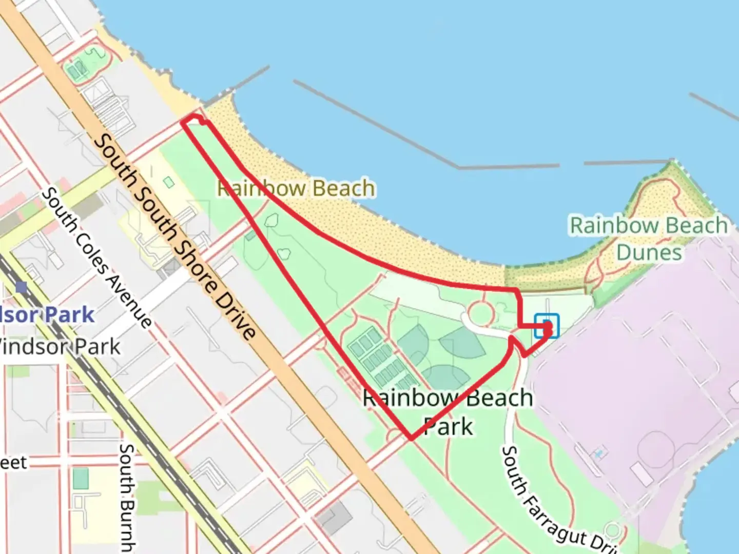 An image depicting the trail OBT 3 Loop - Rainbow Beach Park and its surrounding area.