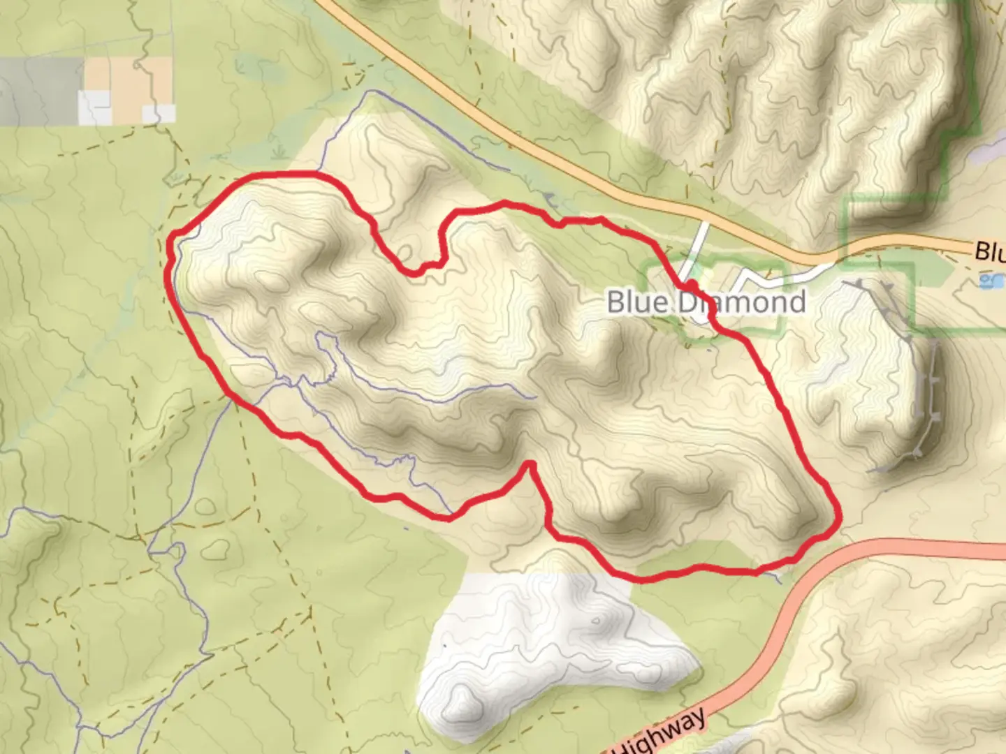 An image depicting the trail Landmine Loop and its surrounding area.