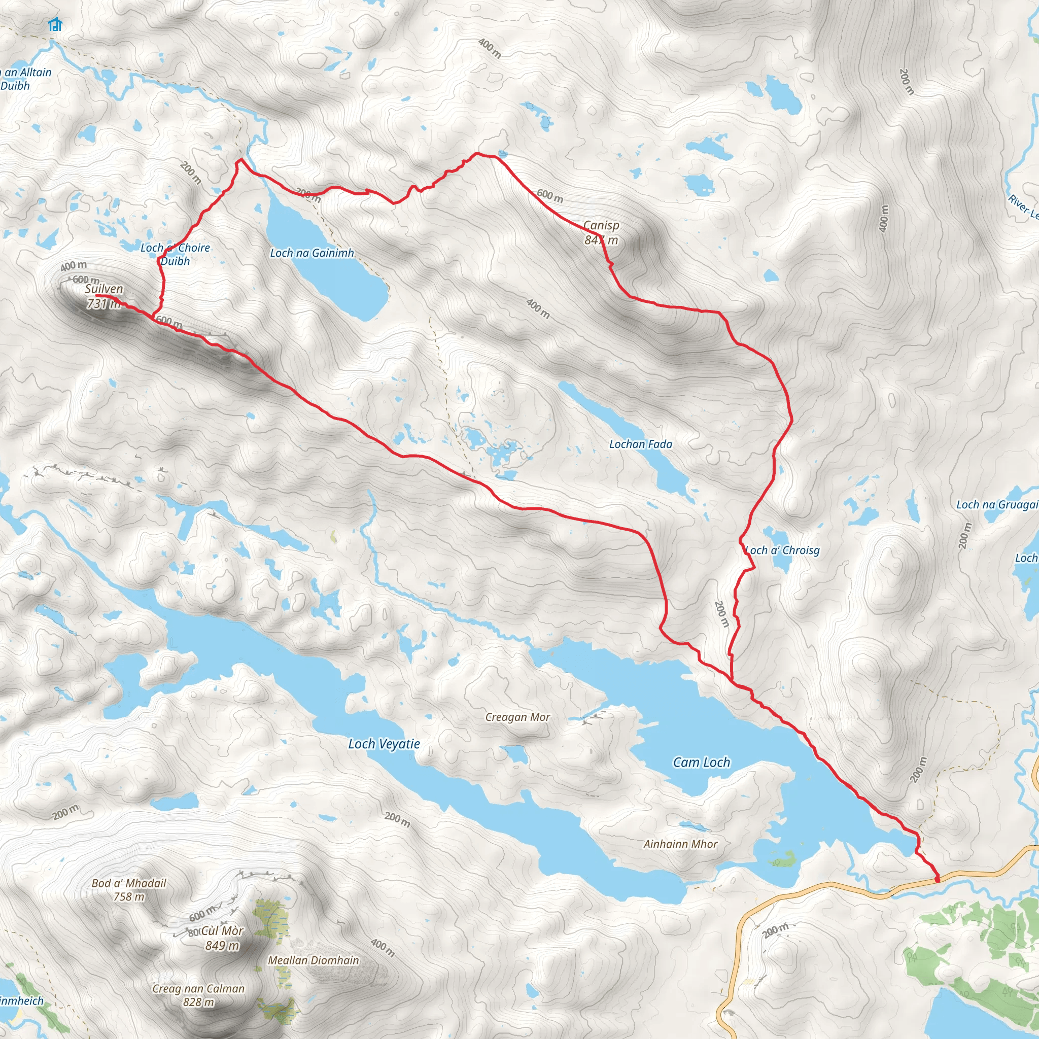 Suilven - Canisp and Loch na Gainimh Loop mobile static map