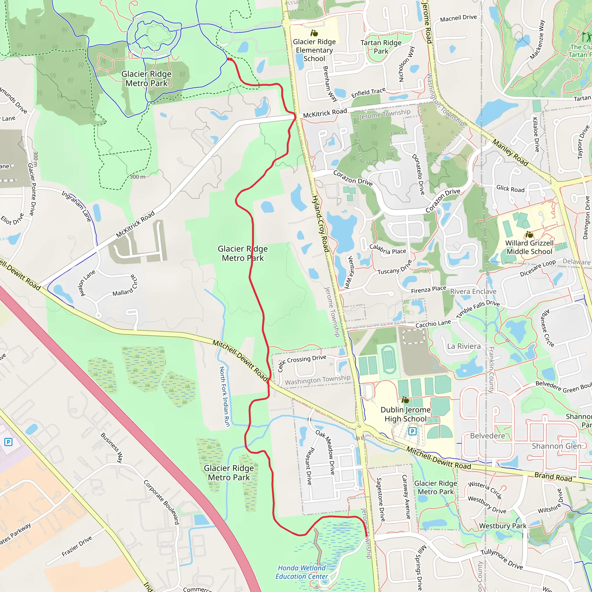 Glacier Ridge Metro Park via Ironweed Trail mobile static map
