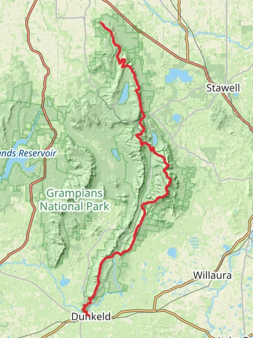An image depicting the trail Grampians Peak Trail and its surrounding area.