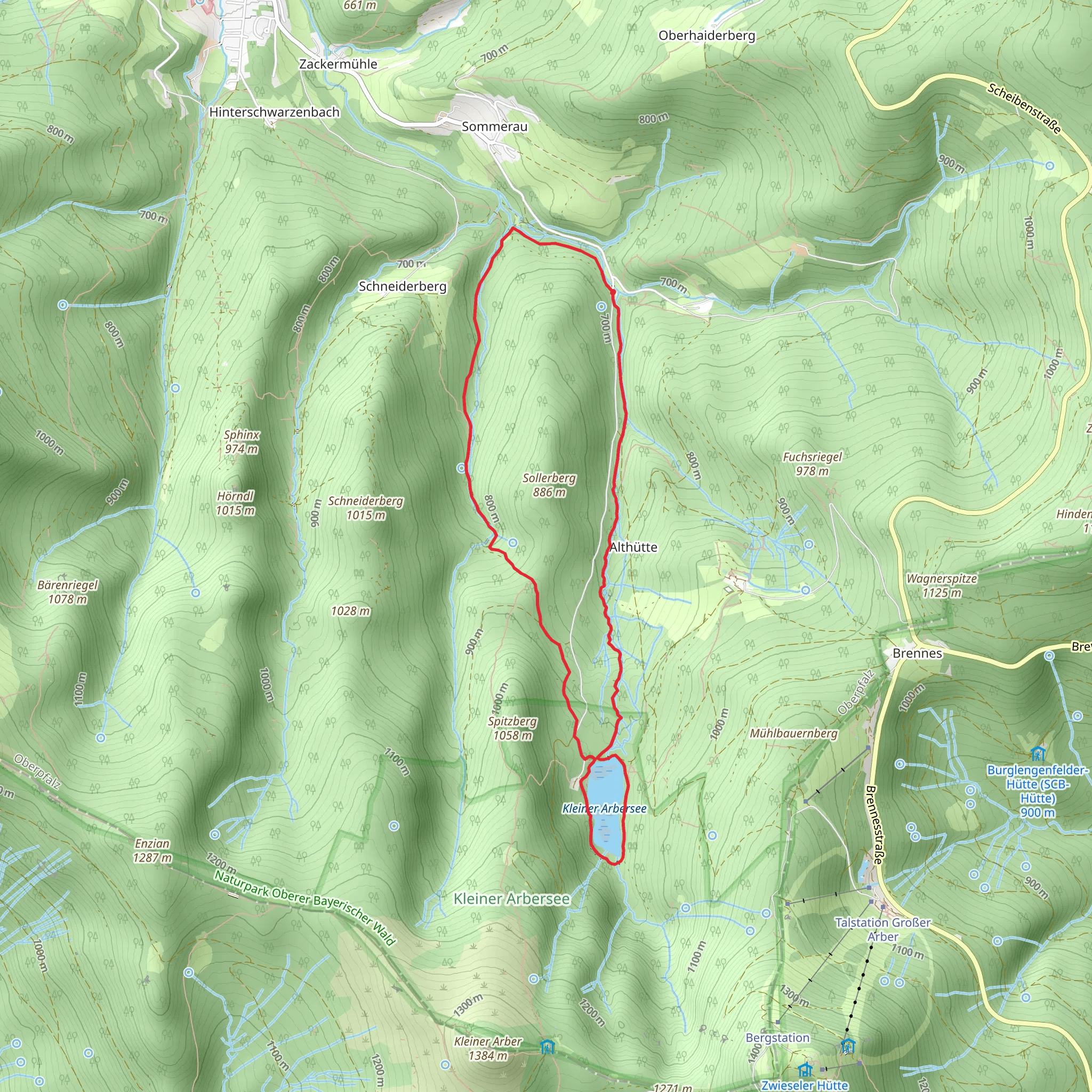 Sollerfall, Kleiner Arbersee via Goldsteig Alternative mobile static map