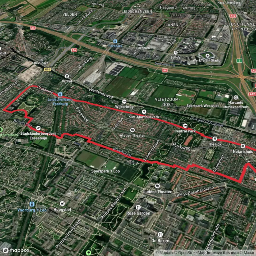 An image depicting the trail Vreugd en Rust and Park Sijtwende via Essepad and its surrounding area.