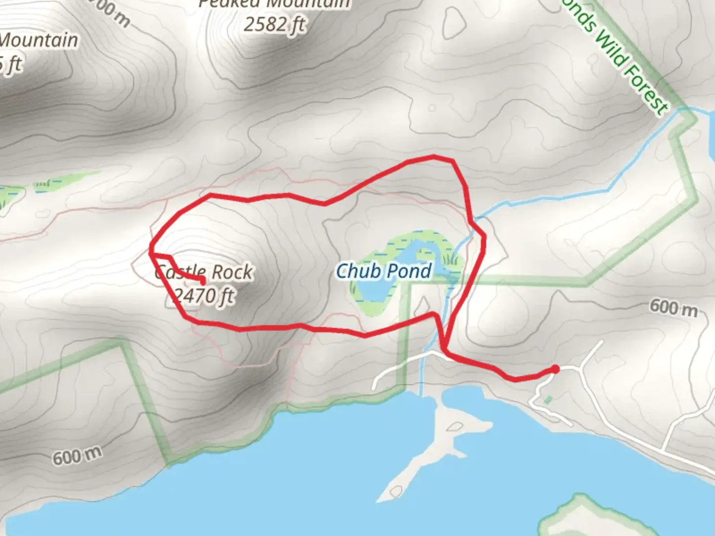 An image depicting the trail Castle Rock - Chub Pond Loop and its surrounding area.