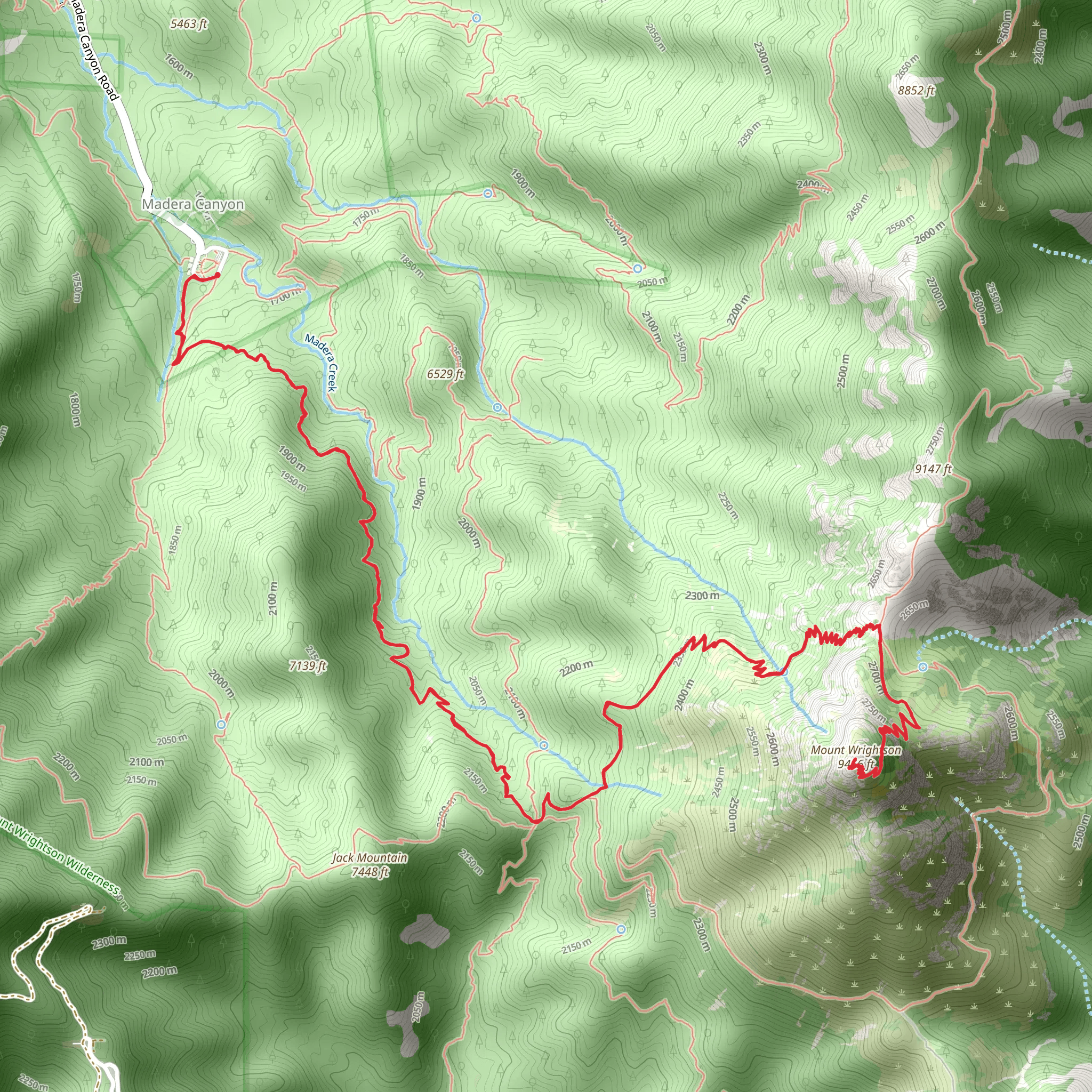 Mount Wrightson, Josephine Saddle via Old Baldy Trail mobile static map