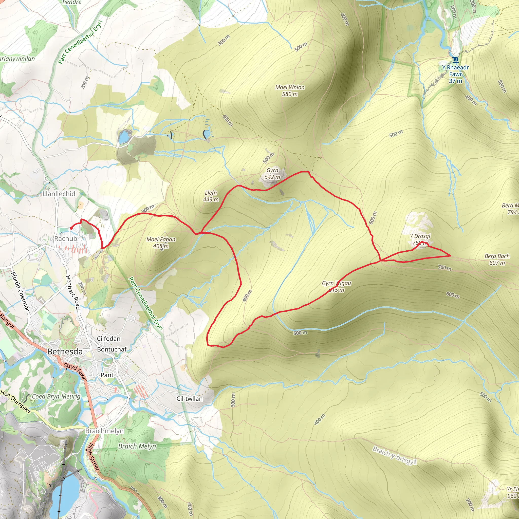 Drosgl and Gyrn Wigau from Rachub mobile static map