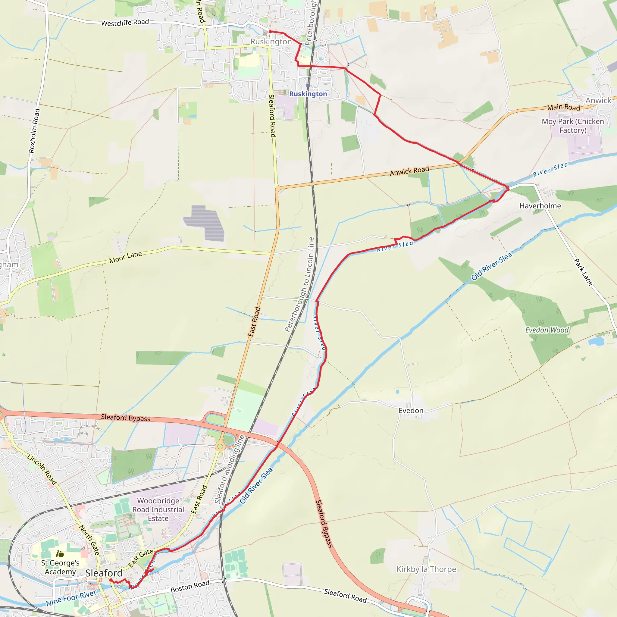 Ruskington to Sleaford Walk mobile static map