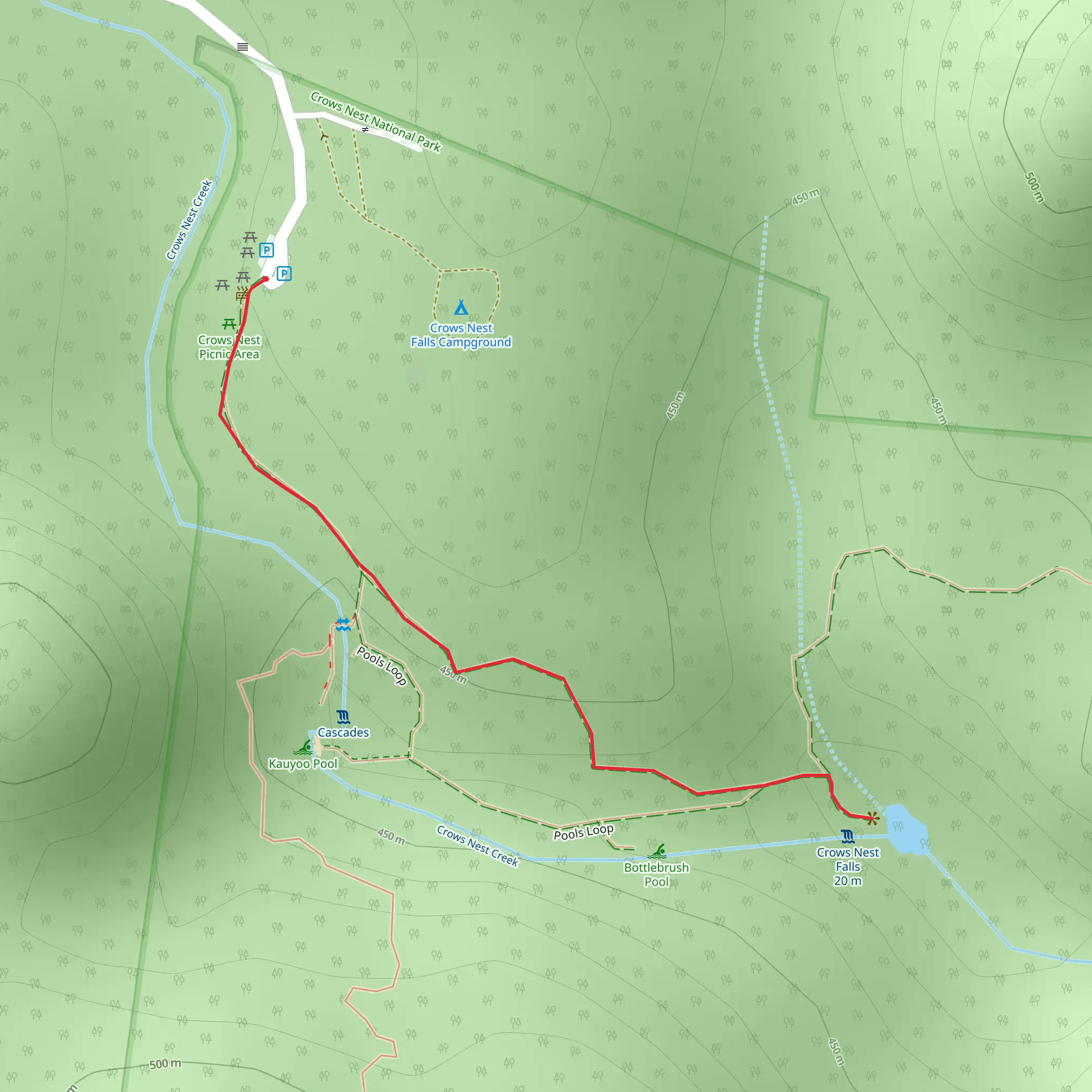 Crows Nest Falls Lookout Track mobile static map