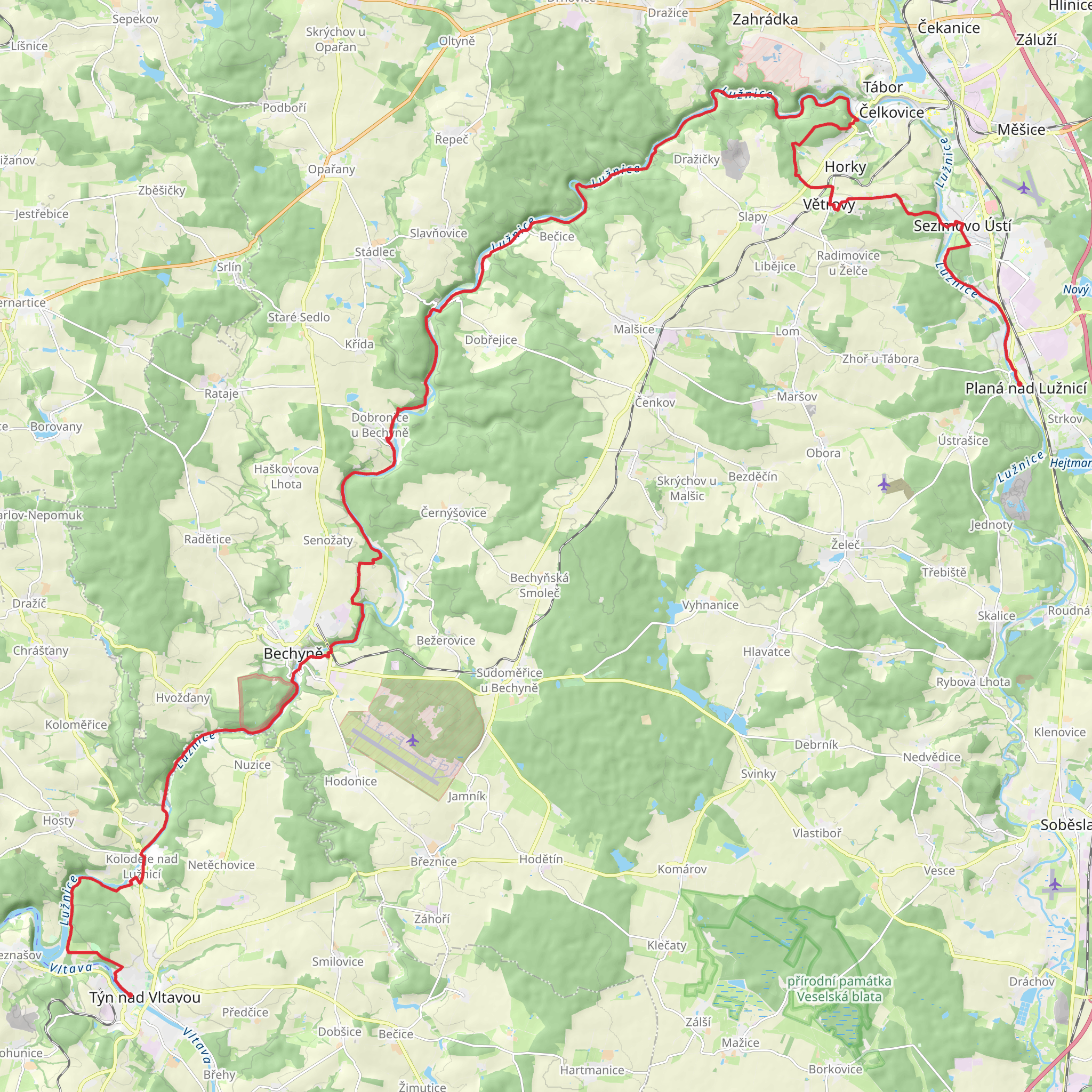 Stezka údolím Lužnice Toulavou Lužnice Valley Hiking Trail mobile static map