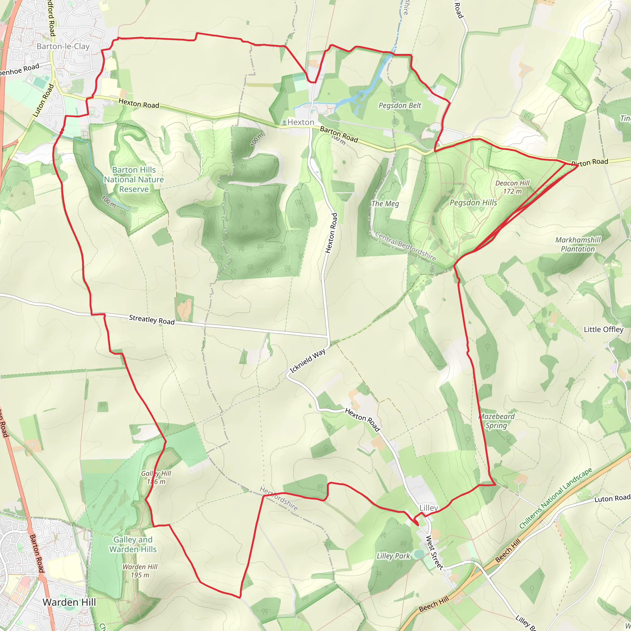 Barton le Clay Loop via Lilley mobile static map