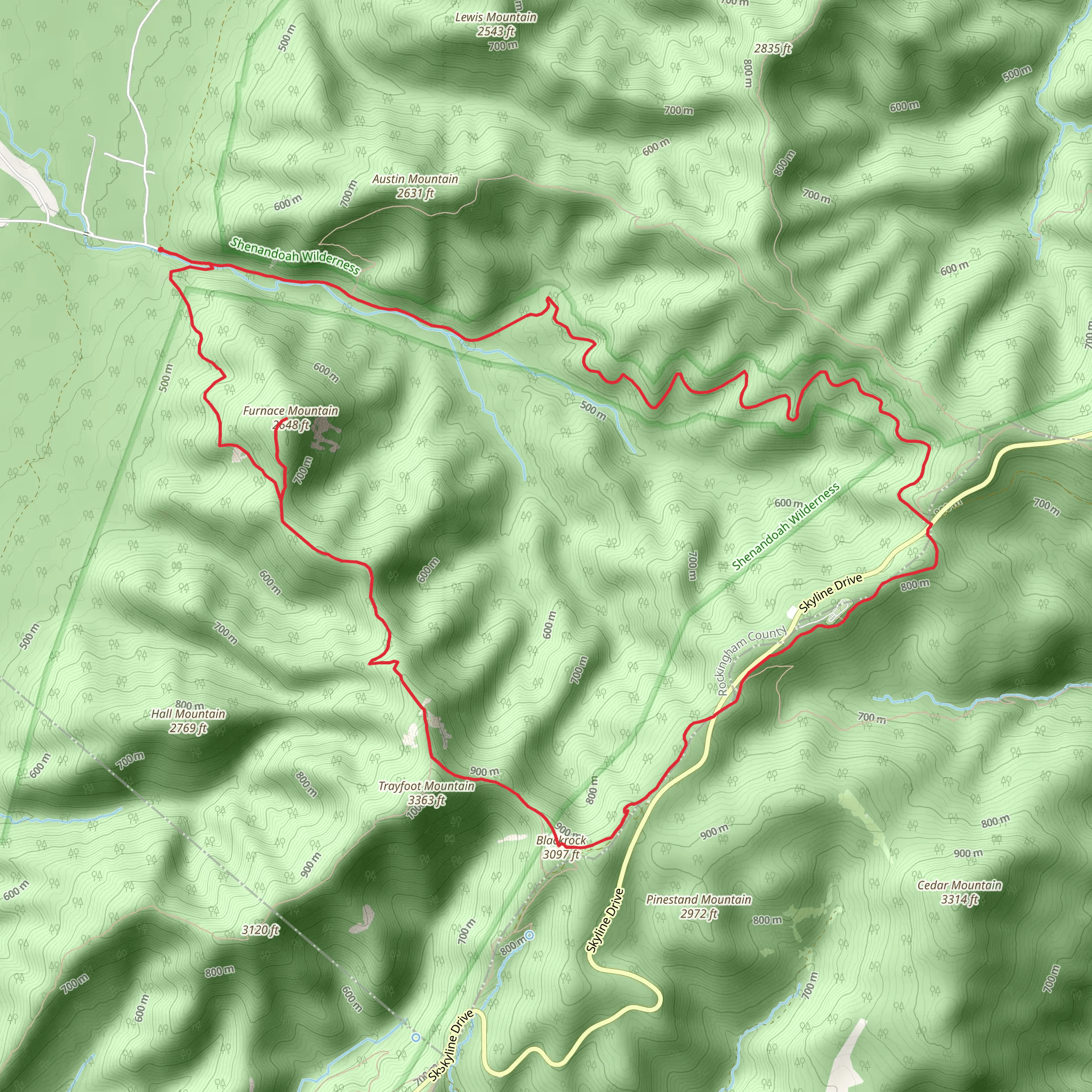Browns Gap Fire Road, Browns Gap, Appalachian and Furnace Mountain Loop Trail mobile static map