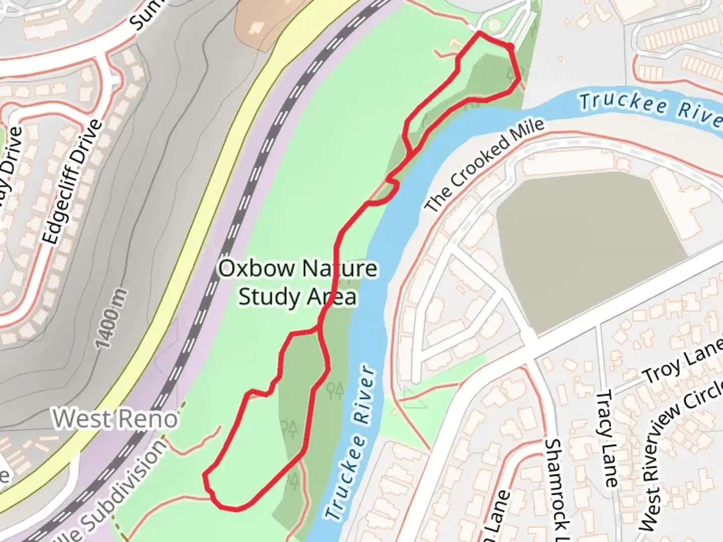 An image depicting the trail Oxbow Nature Study Area - Truckee River and its surrounding area.